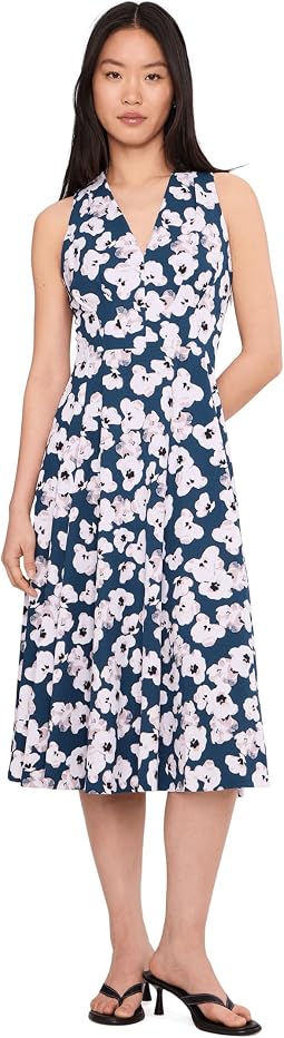 Sleeveless Floral Scuba Crepe V-Neck Aline