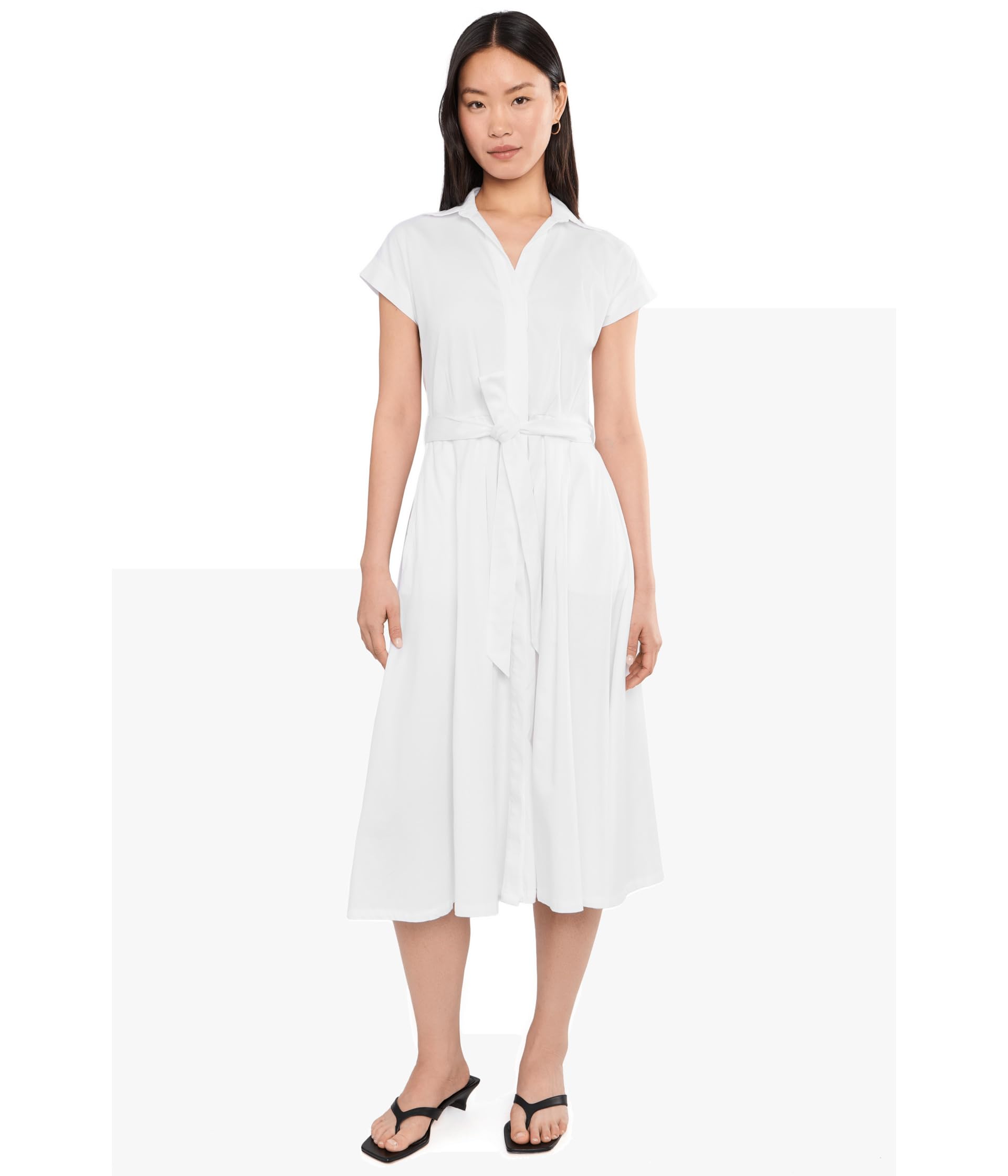 Cap Sleeve Cotton Midi Shirt Dress