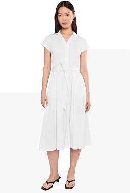 Cap Sleeve Cotton Midi Shirt Dress