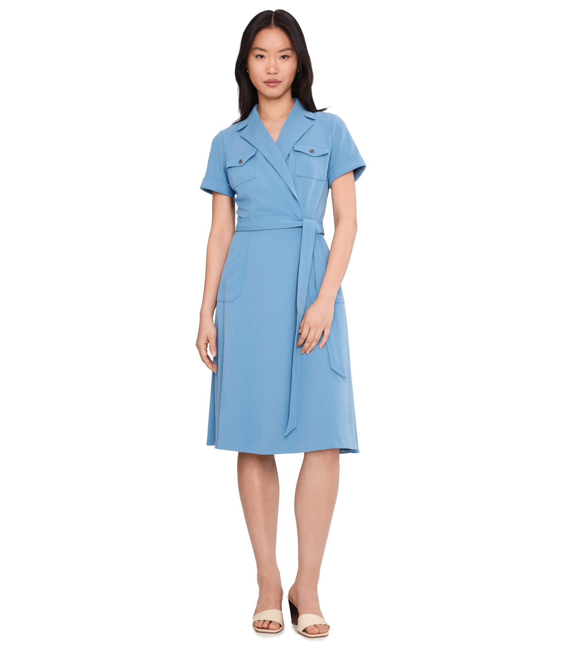 Short Sleeve Self Tie Jacket Dress
