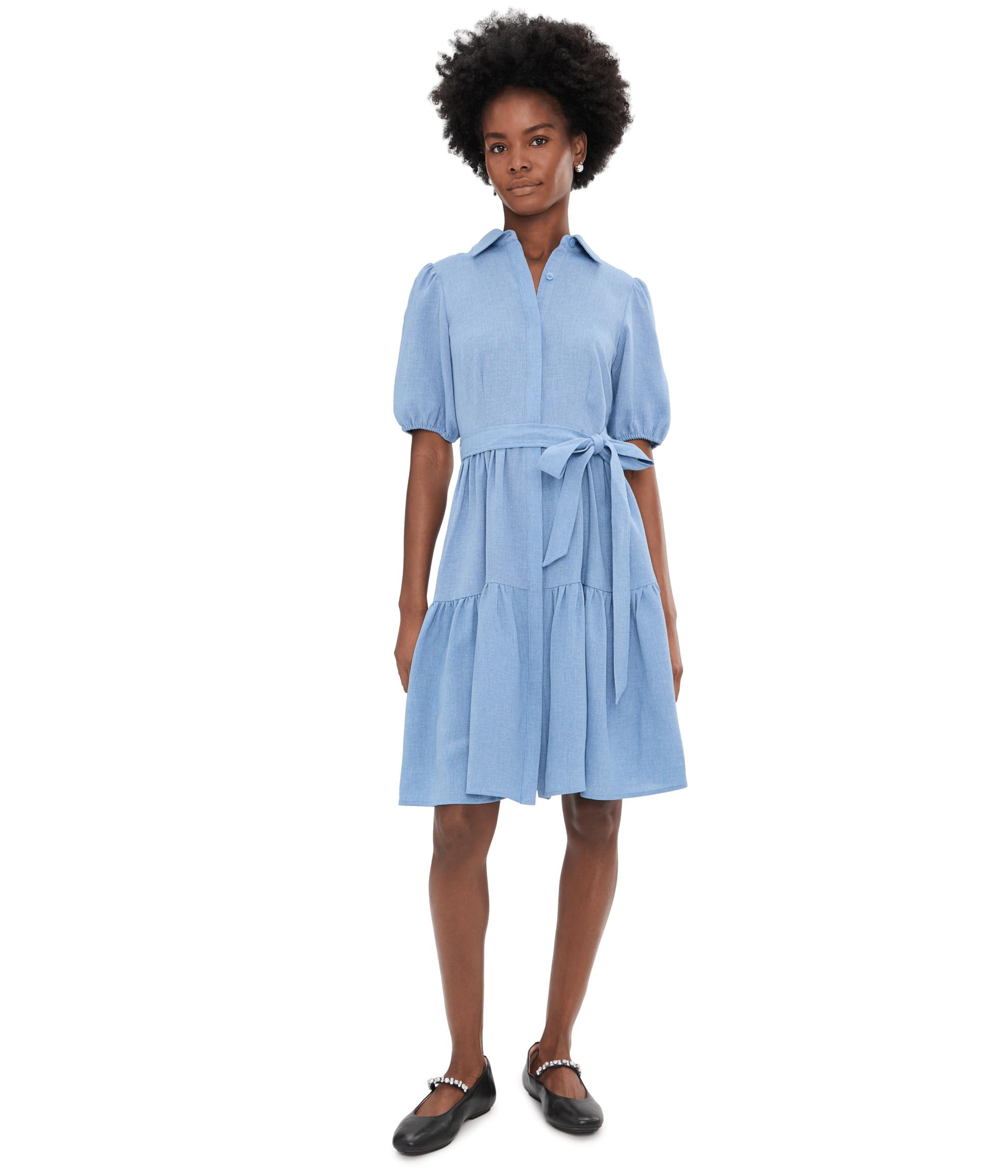 Puff Sleeve Self Tie Tencel Ruffled Aline