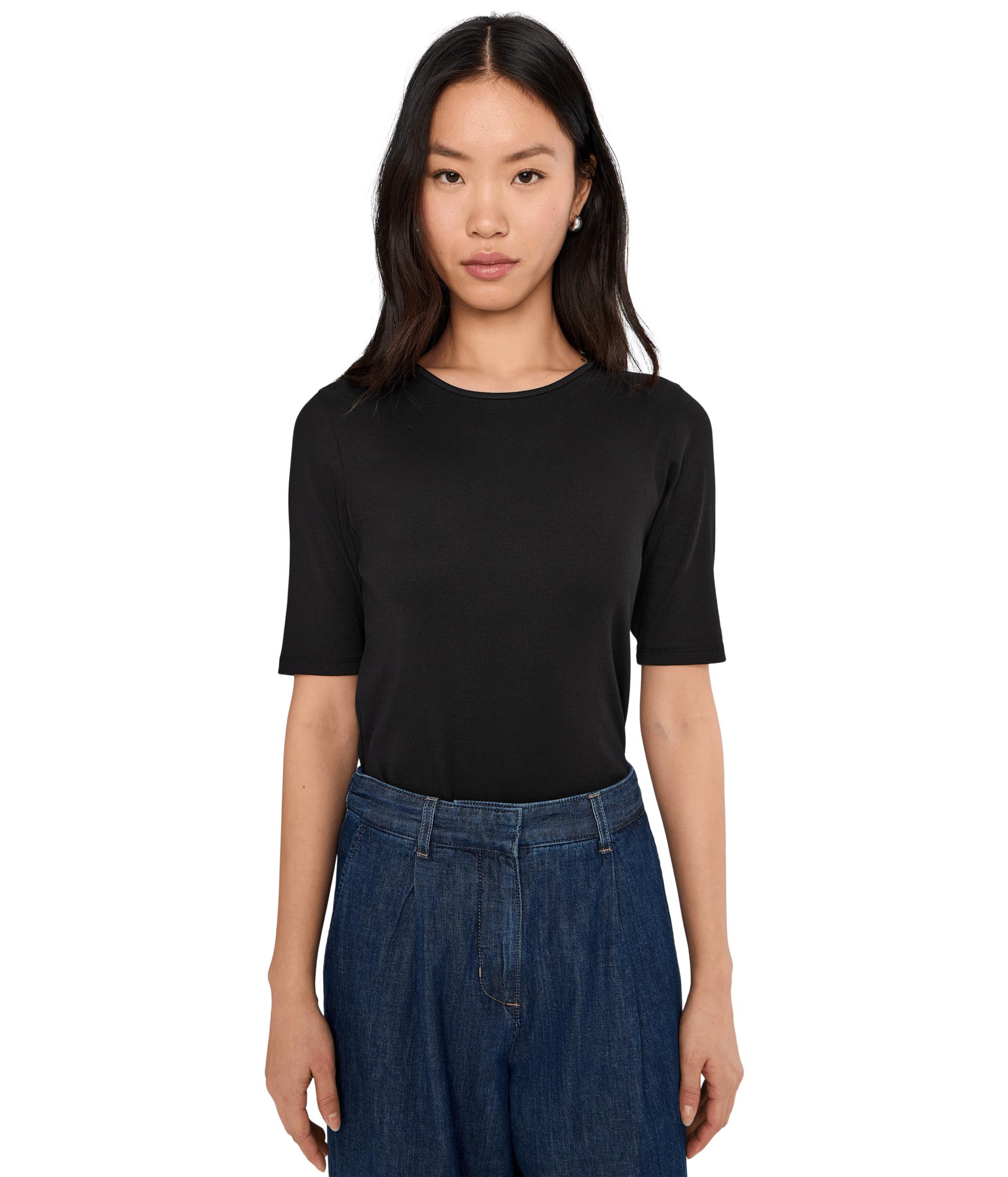Organic Cotton Stretch Rib Crew Neck Top