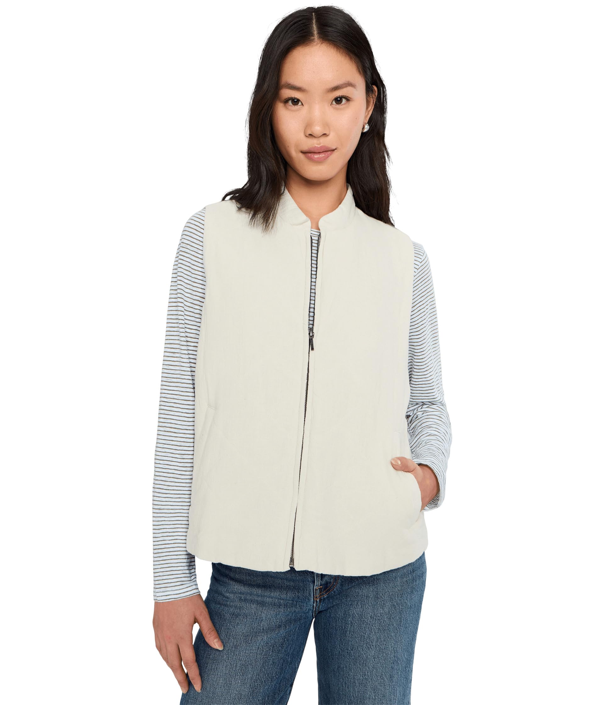 Organic Linen Cotton Crepe Stand Collar Vest