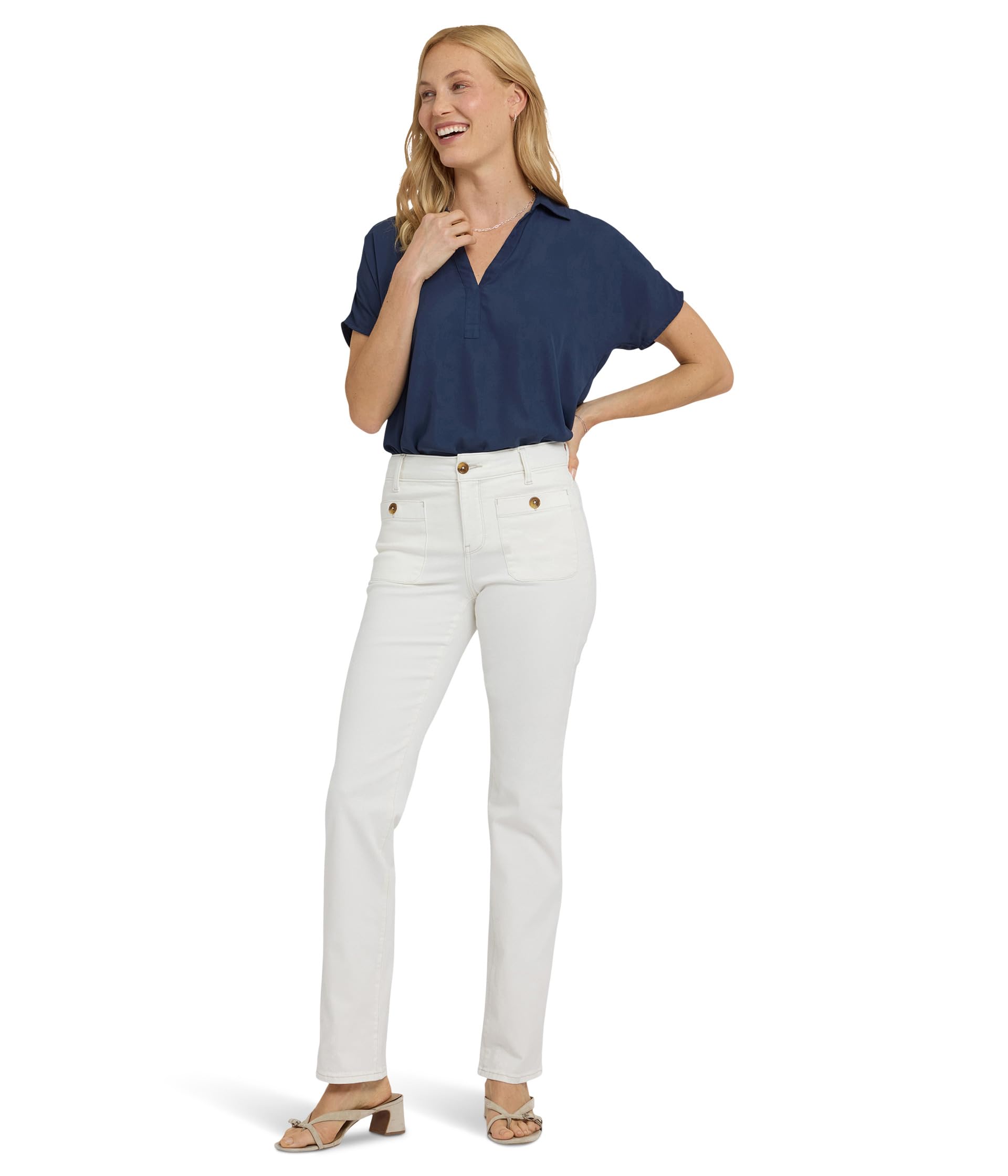 Straight Patch Pockets Jeans in Vintage White