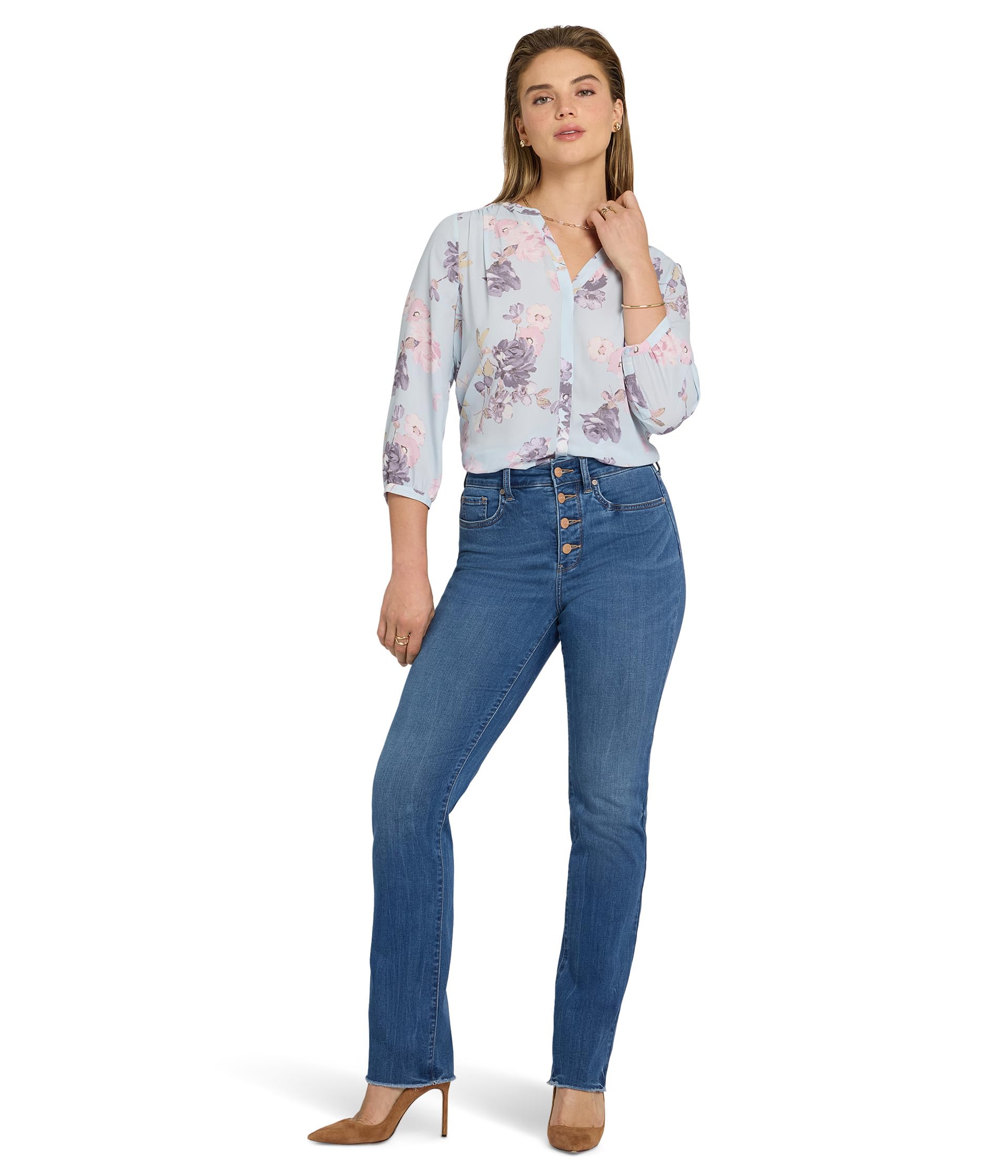 Marilyn Straight Fray Hem Jeans in Wild River