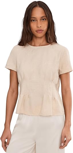 Short Sleeve Pleated Waist Blouse