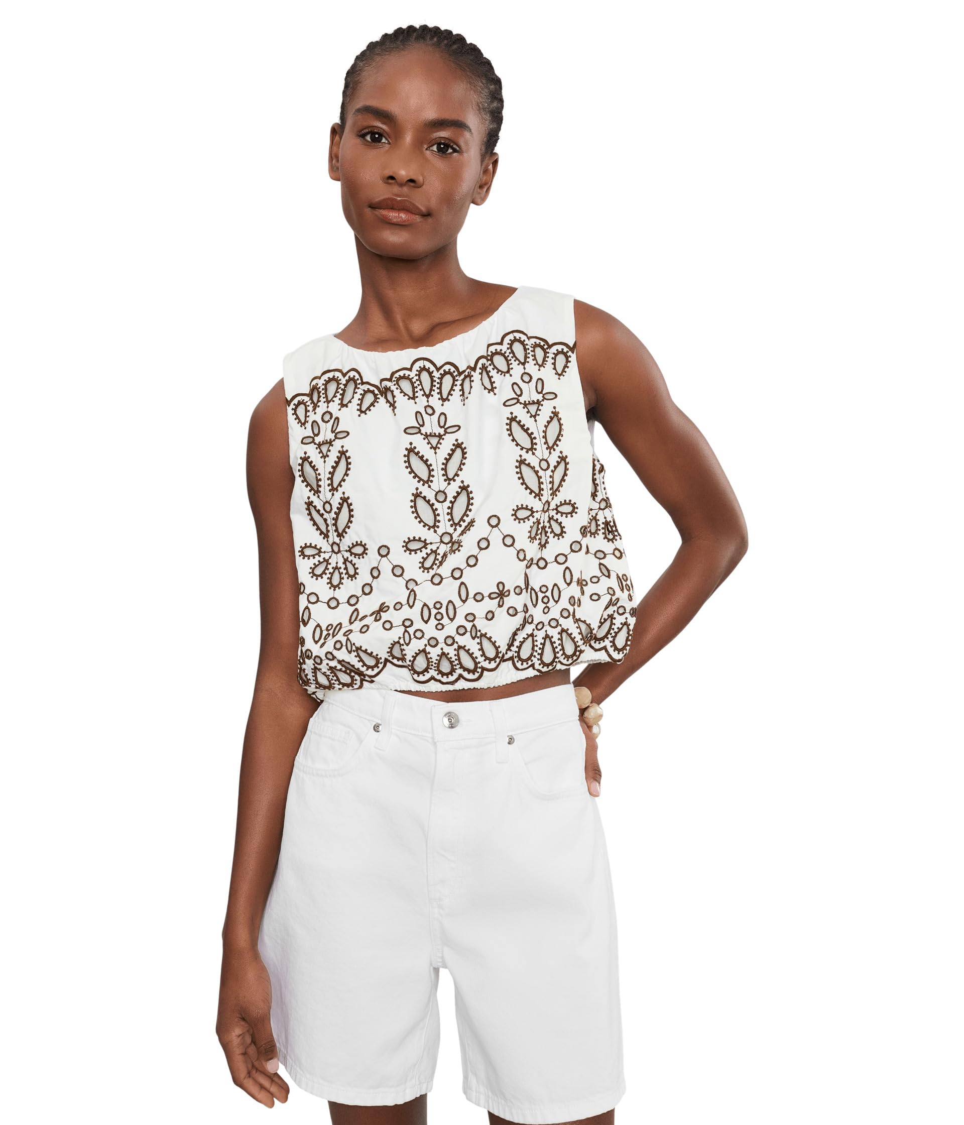 Женский топ Madewell Embroidered Sleeveless Bubble Top in Poplin