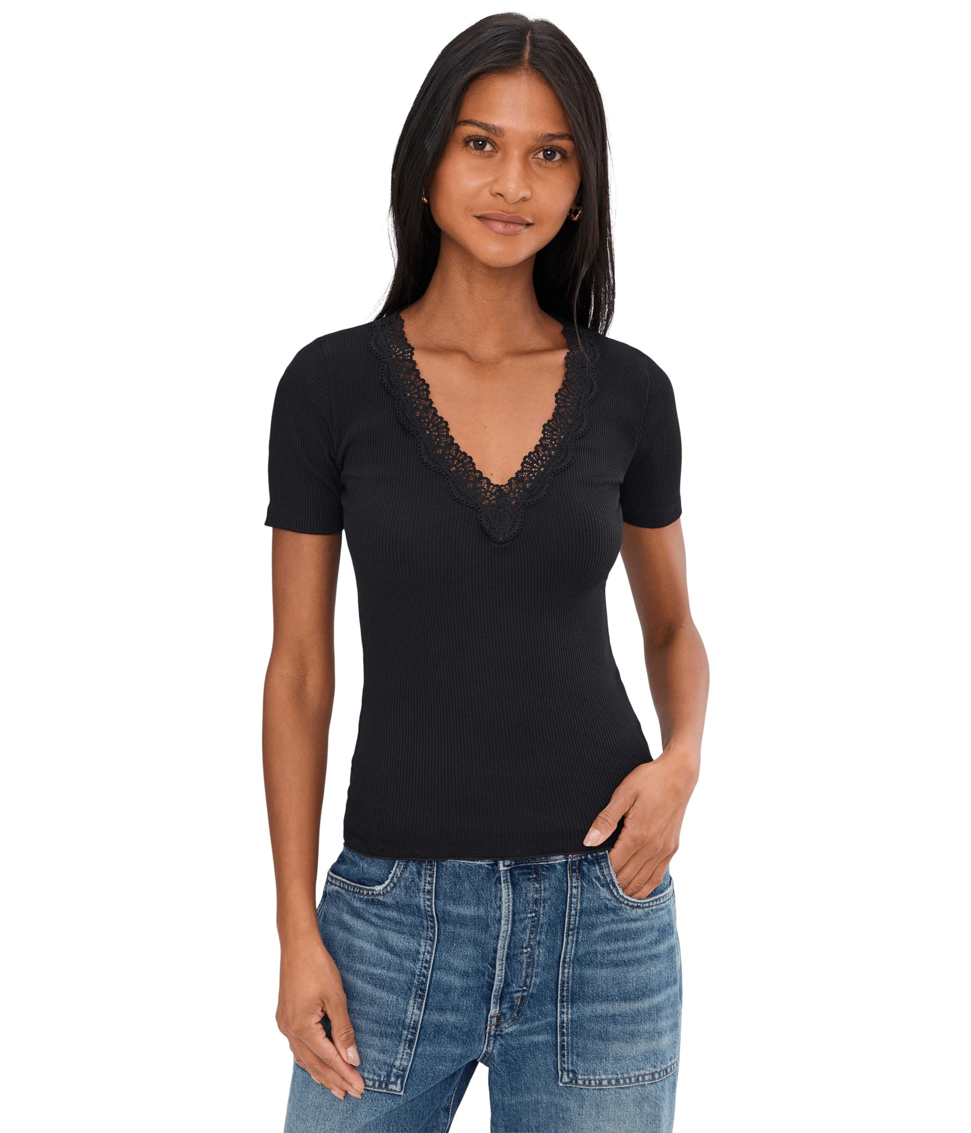 Lace-Trim V-Neck Top