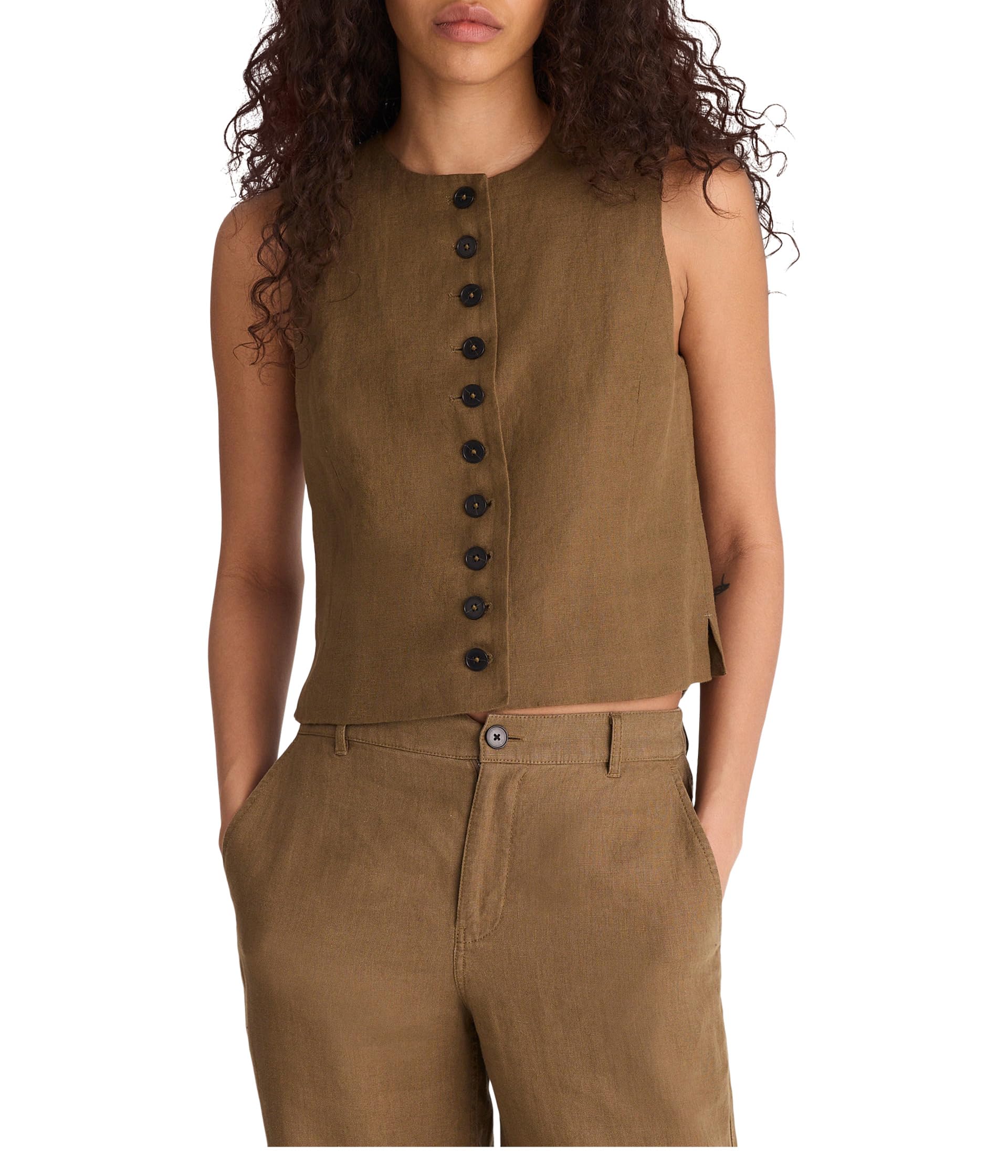 Button-Front Shell Top in 100% Linen