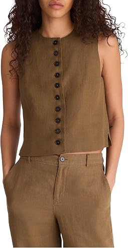 Button-Front Shell Top in 100% Linen