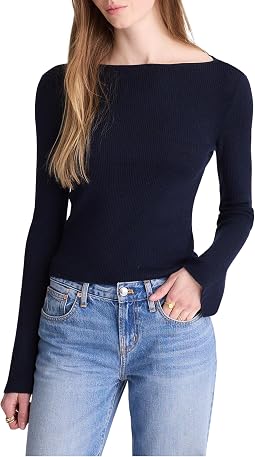 Flared-Sleeve Boatneck Sweater in Merino Wool-Silk Blend