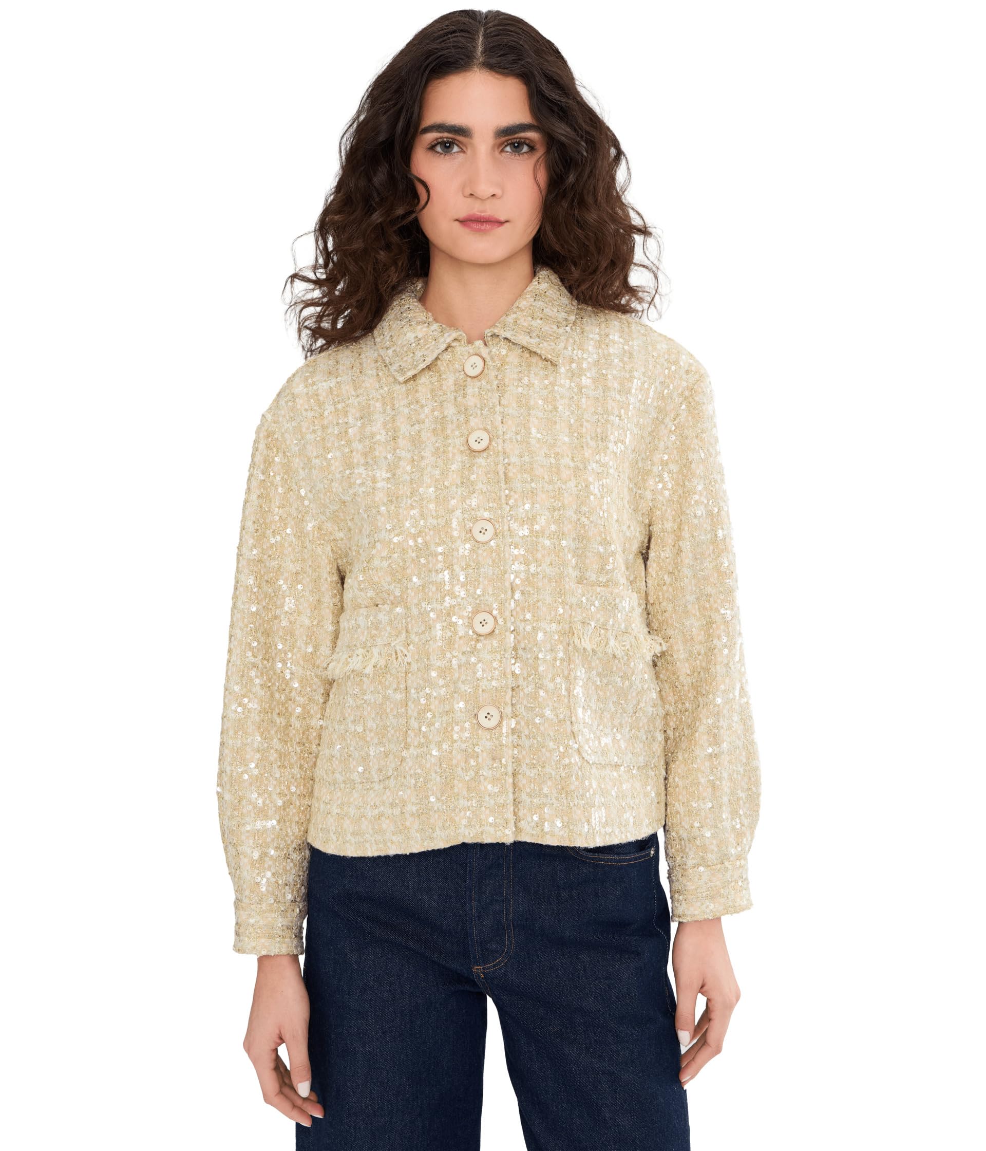 Long Sleeve Button-Down Tweed Jacket