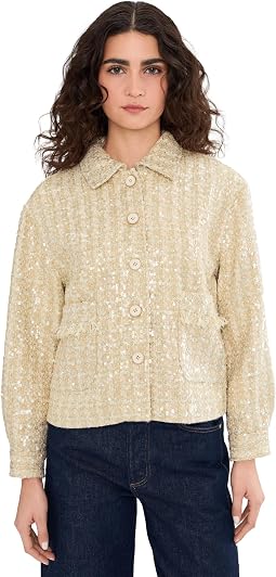 Long Sleeve Button-Down Tweed Jacket