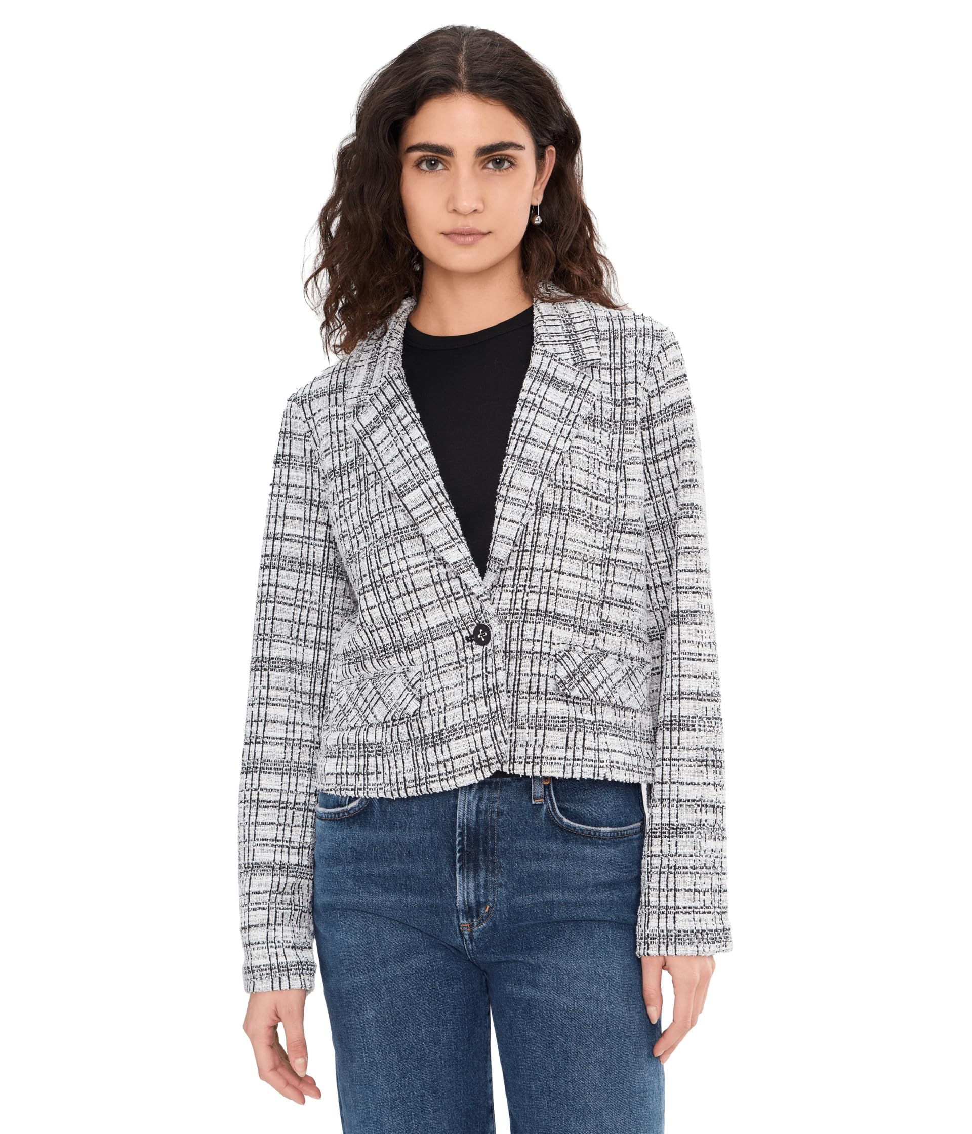 Plaid Boucle Knit Cropped Blazer