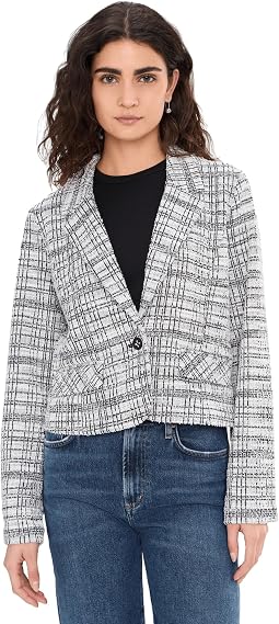 Plaid Boucle Knit Cropped Blazer