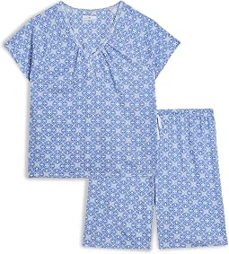 Пижамный комплект Plus Size с коротким рукавом Henley и шортами Бермуда