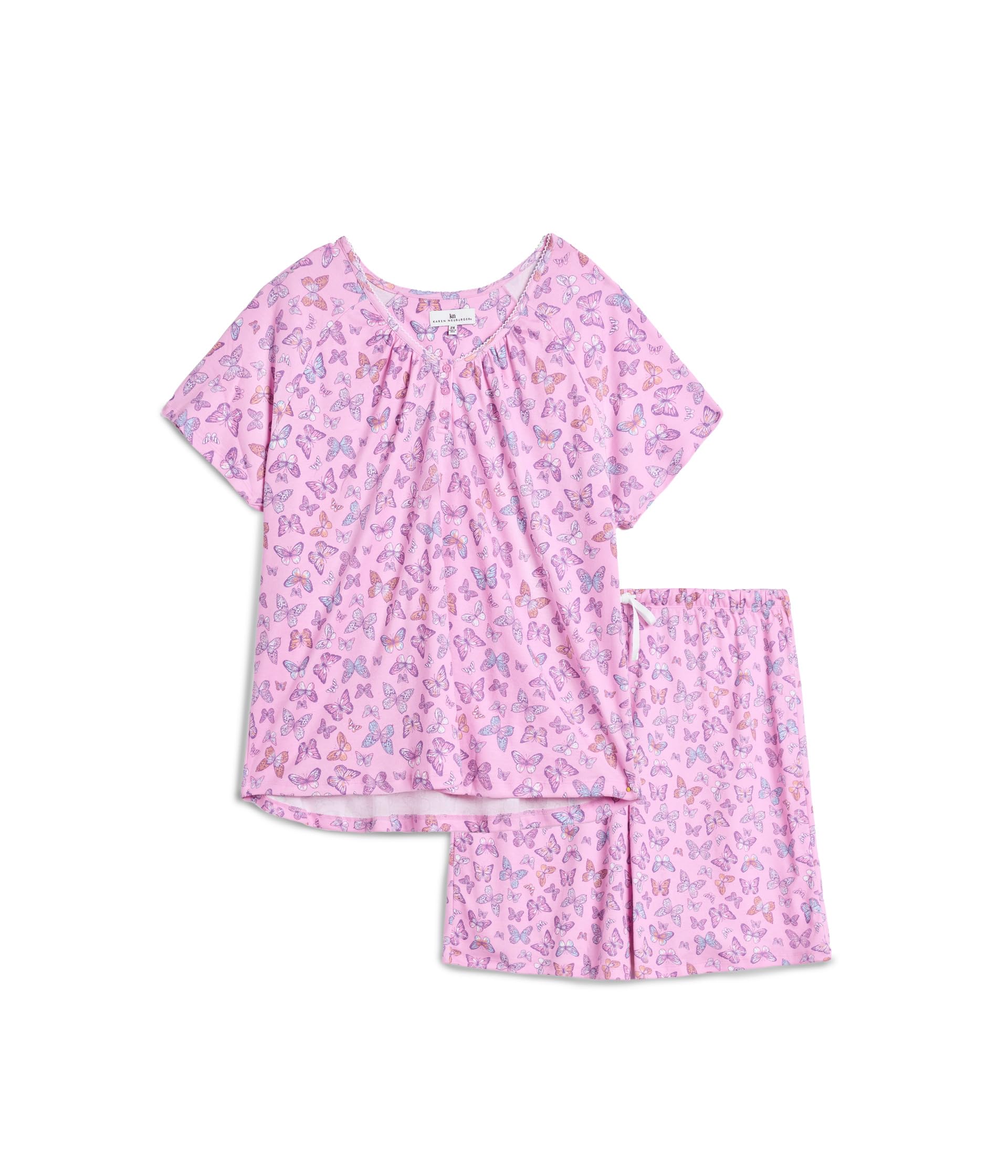 Plus Size Short Sleeve Henley Bermuda Short Pajama Set
