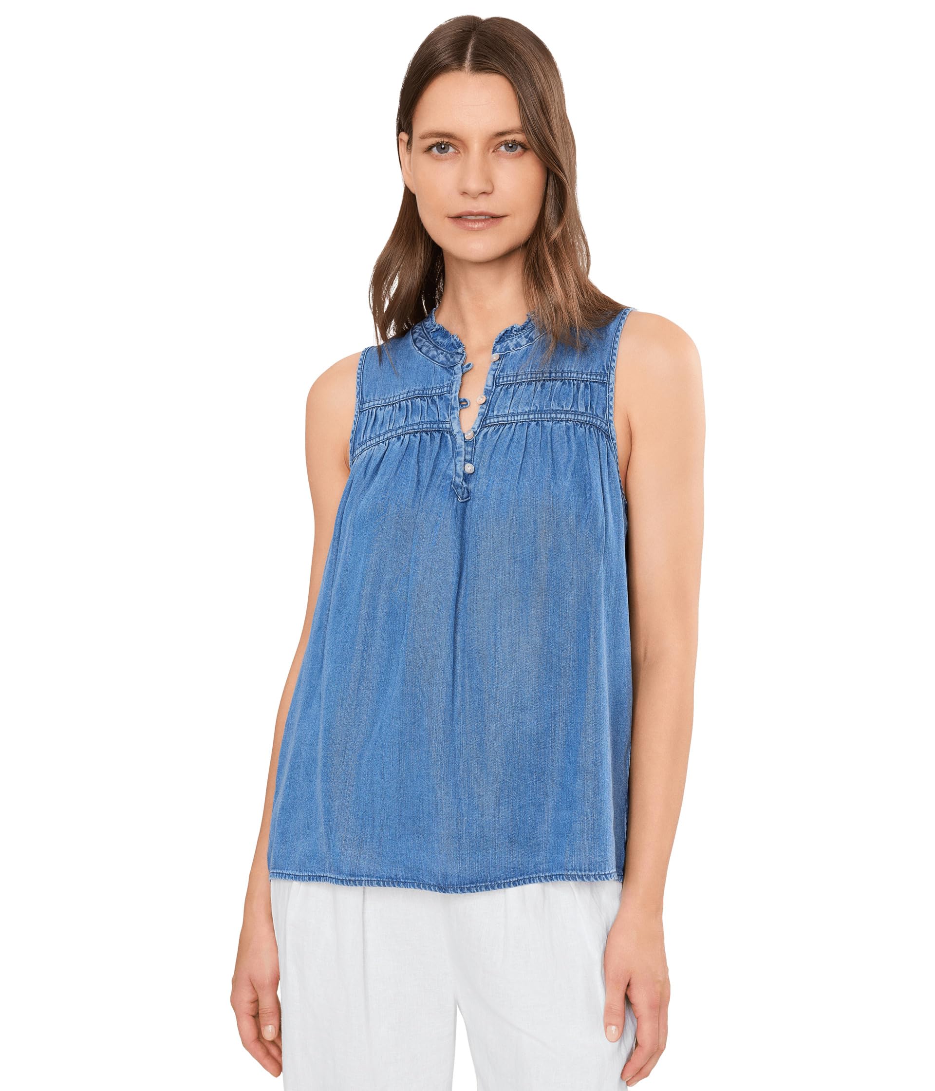 Chambray O'lei Sleeveless Ruffle Top