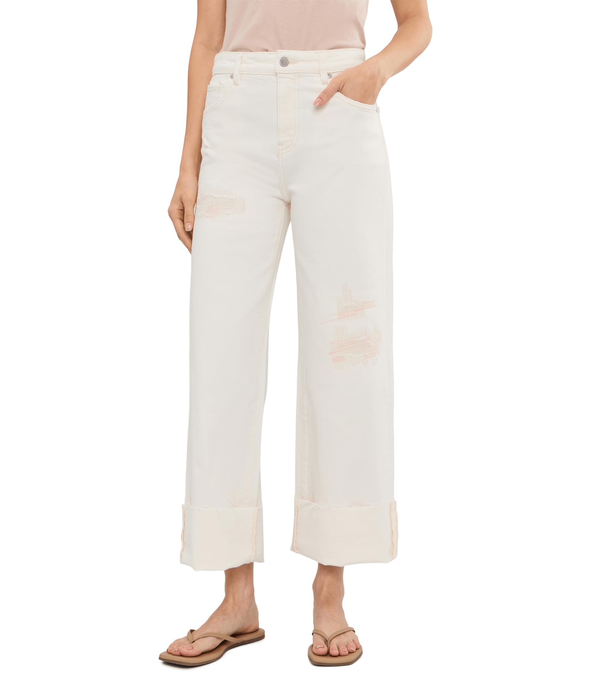 Saige Mid-Rise Wide Leg Crop in Powder Mended