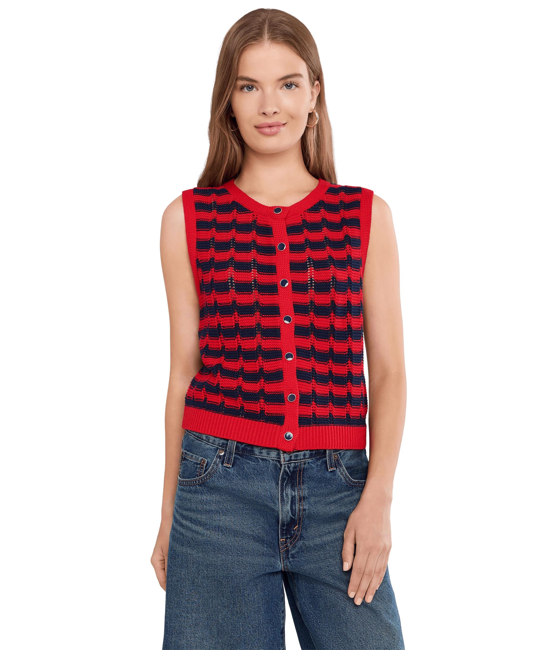 Isla Striped Button Front Vest