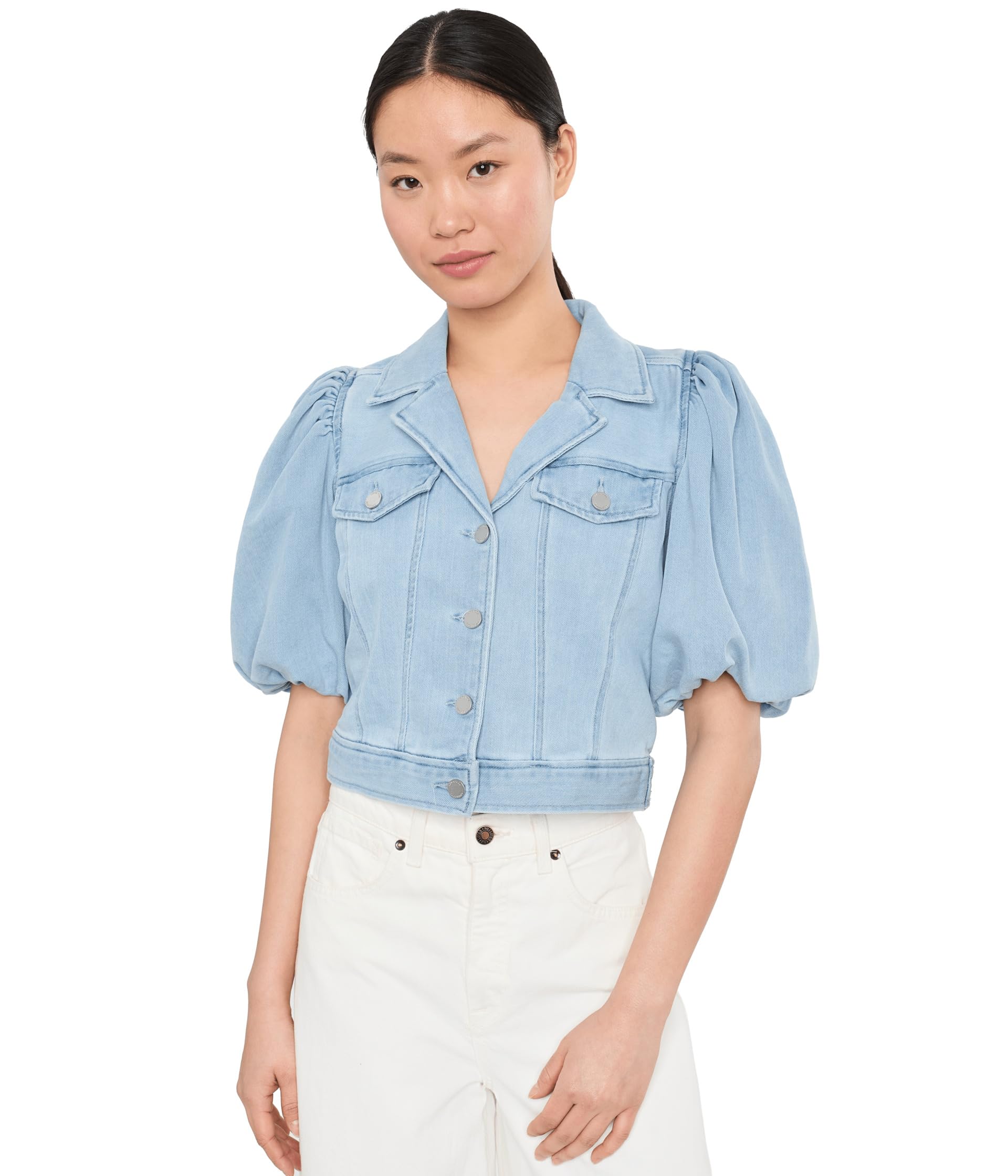 Puff Sleeve Cropped Denim Trucker Jacket