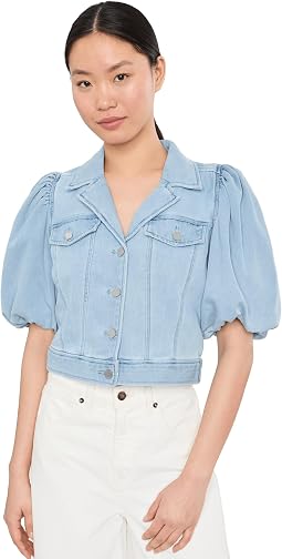Puff Sleeve Cropped Denim Trucker Jacket
