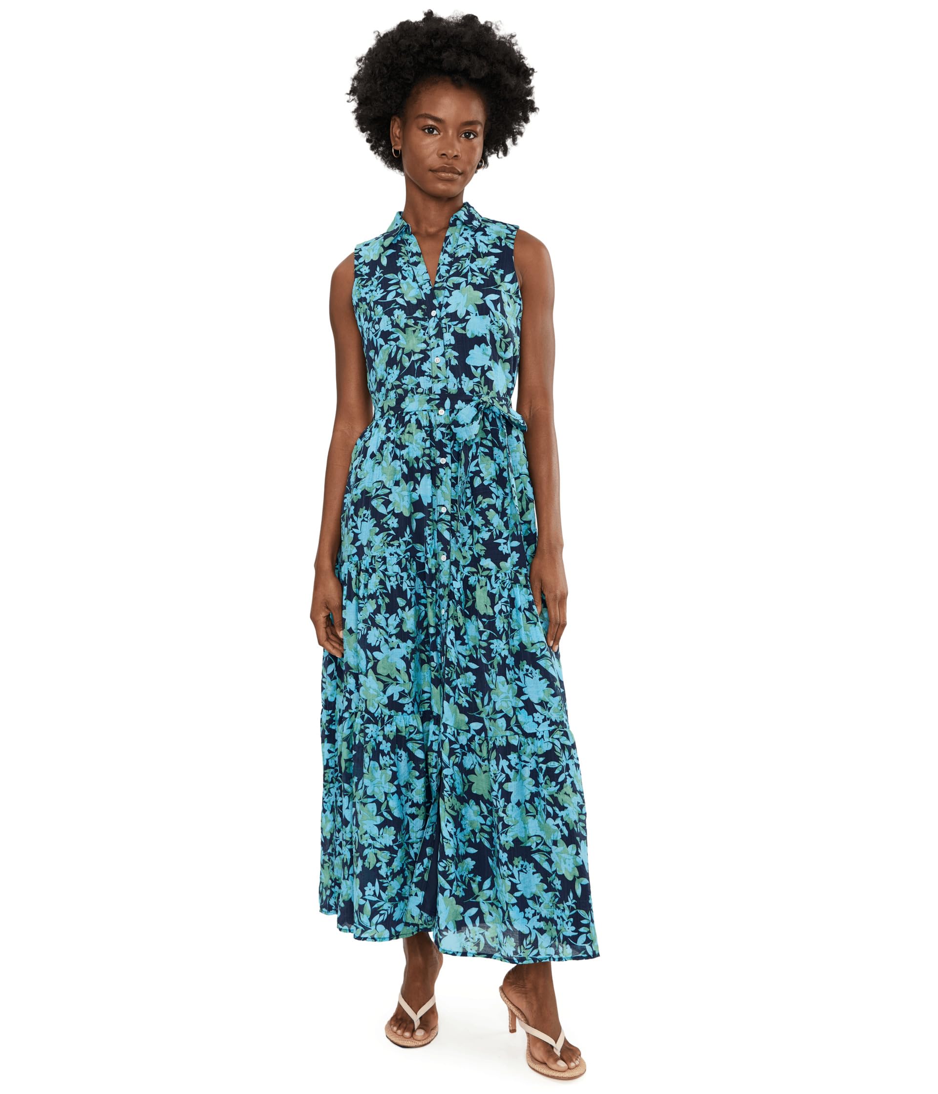 Floral Sleeveless Collared Button-Down Dress