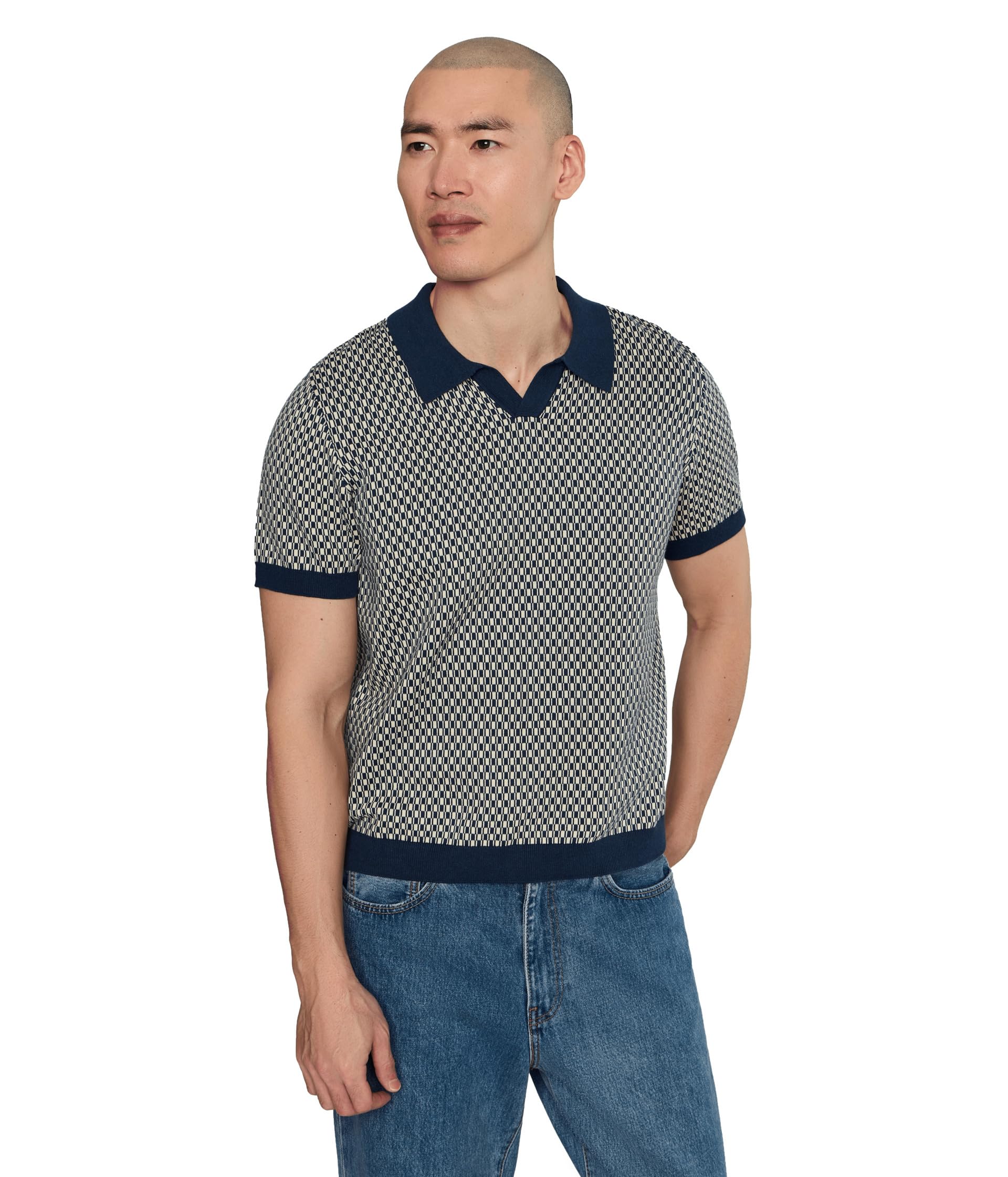 Short Sleeve Johnny Collar Sweater Knit