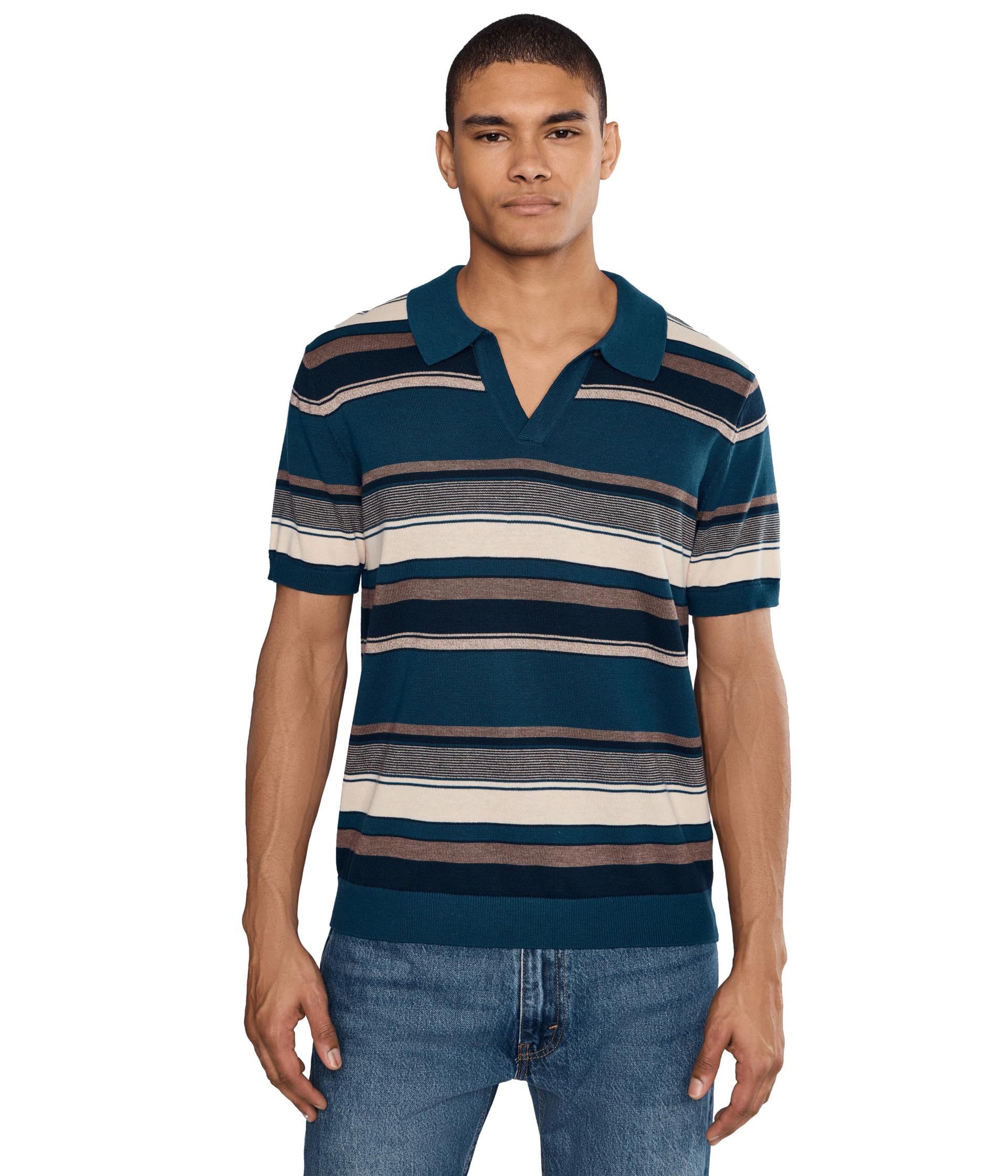 Short Sleeve Johnny Collar Sweater Knit