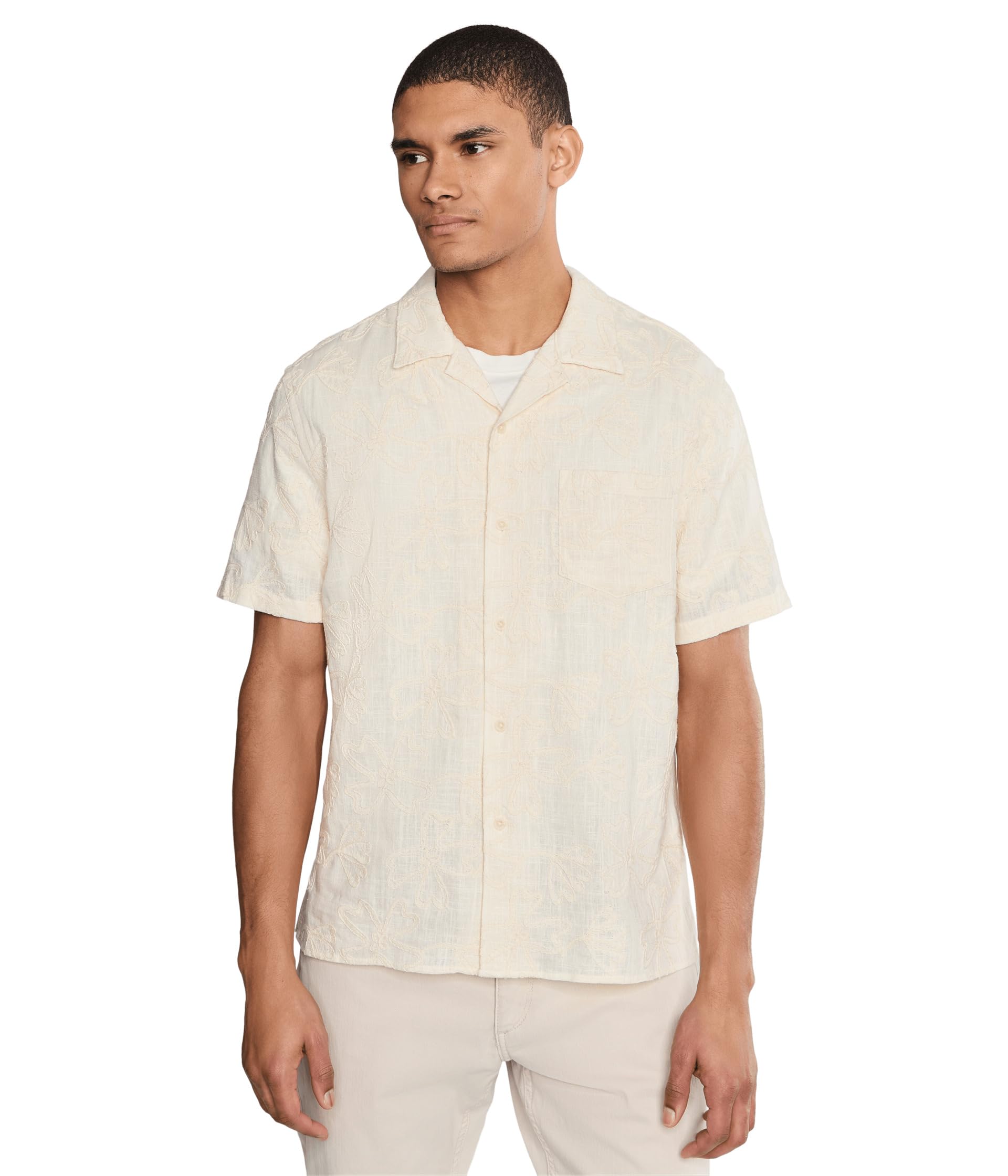 Embroidered Floral Short Sleeve Cabana Shirt