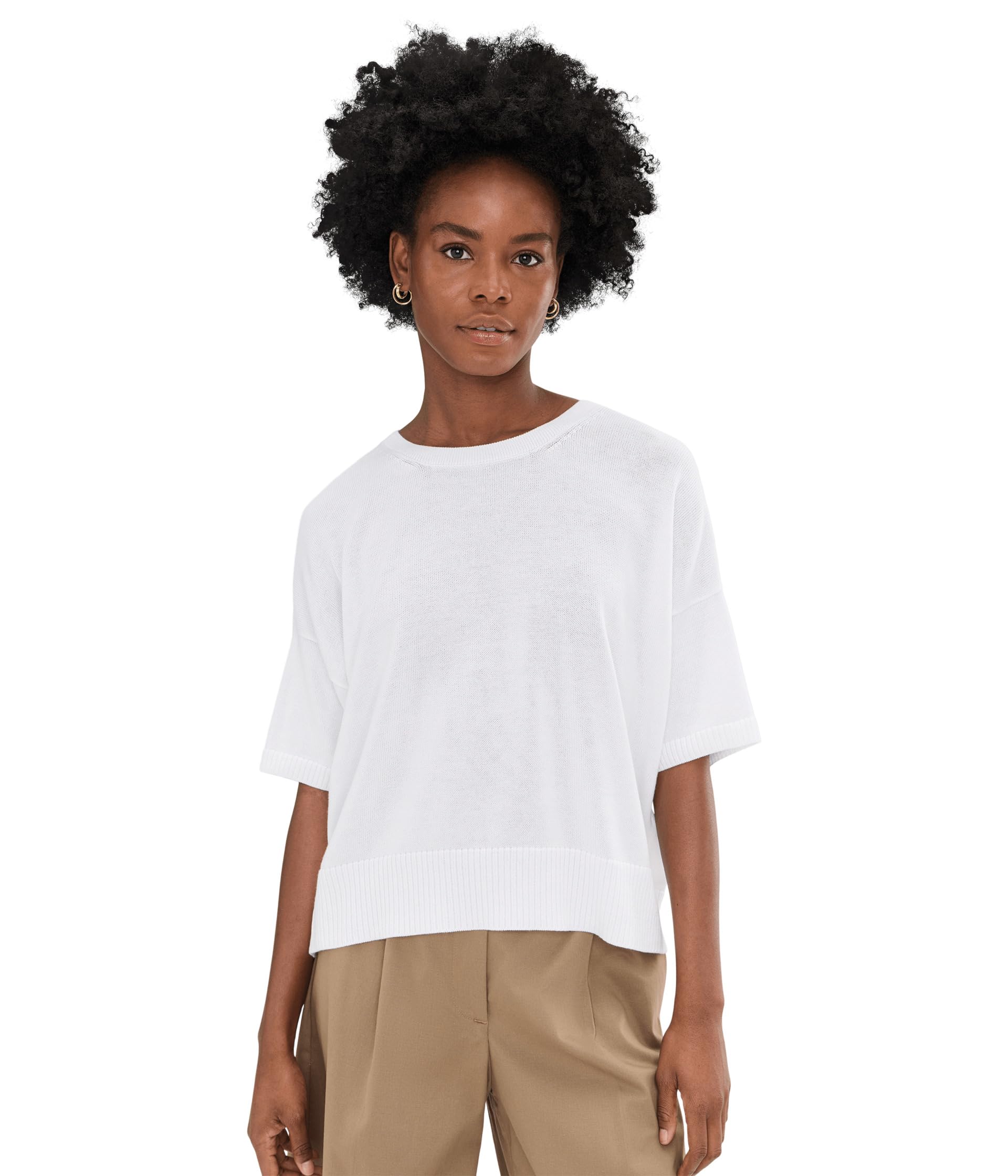 Peruvian Cotton Blend Crew Neck Elbow Sleeve Sweater
