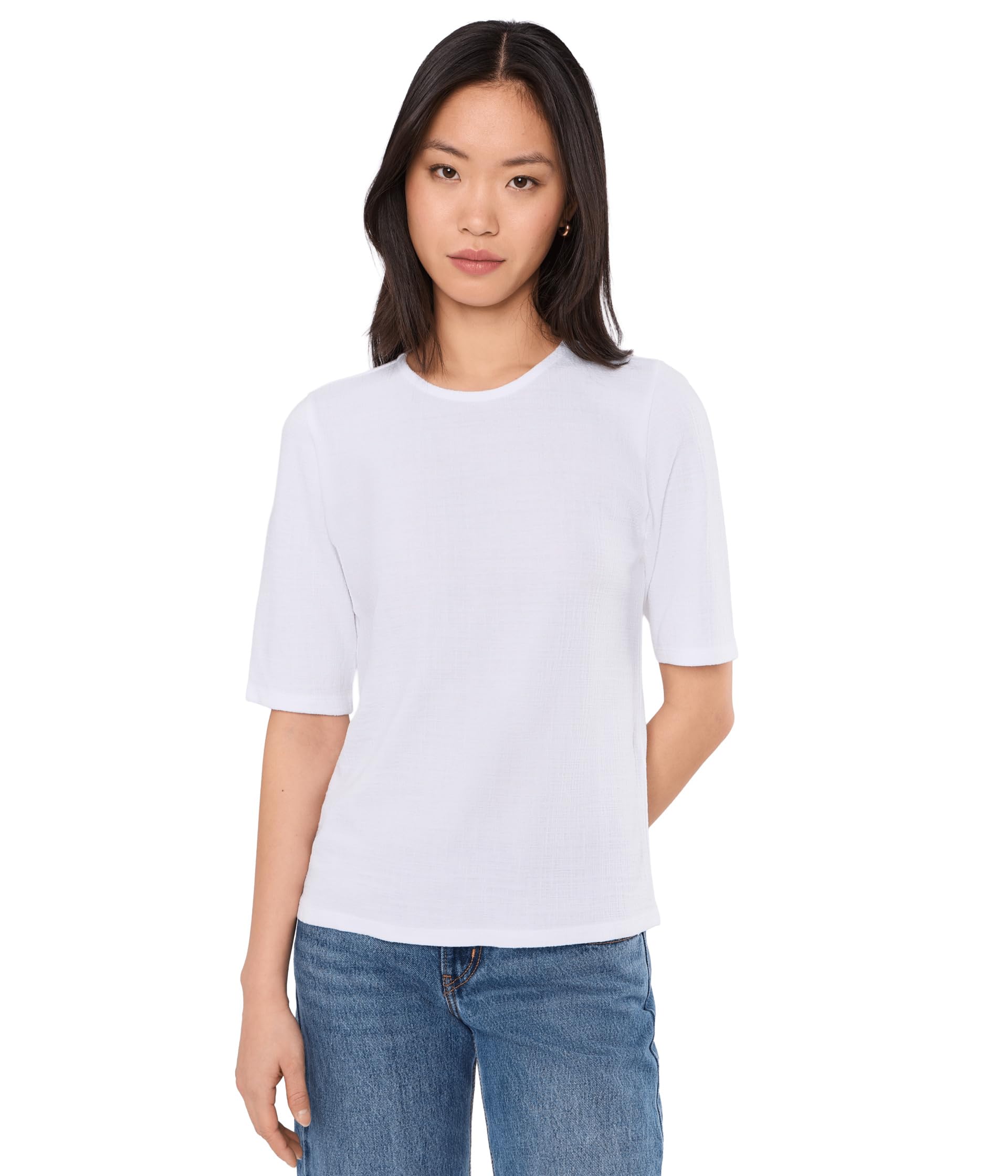 Eileen Fisher Cross Hatch Stretch Jersey Crew Neck Elbow Sleeve Top топ Женский