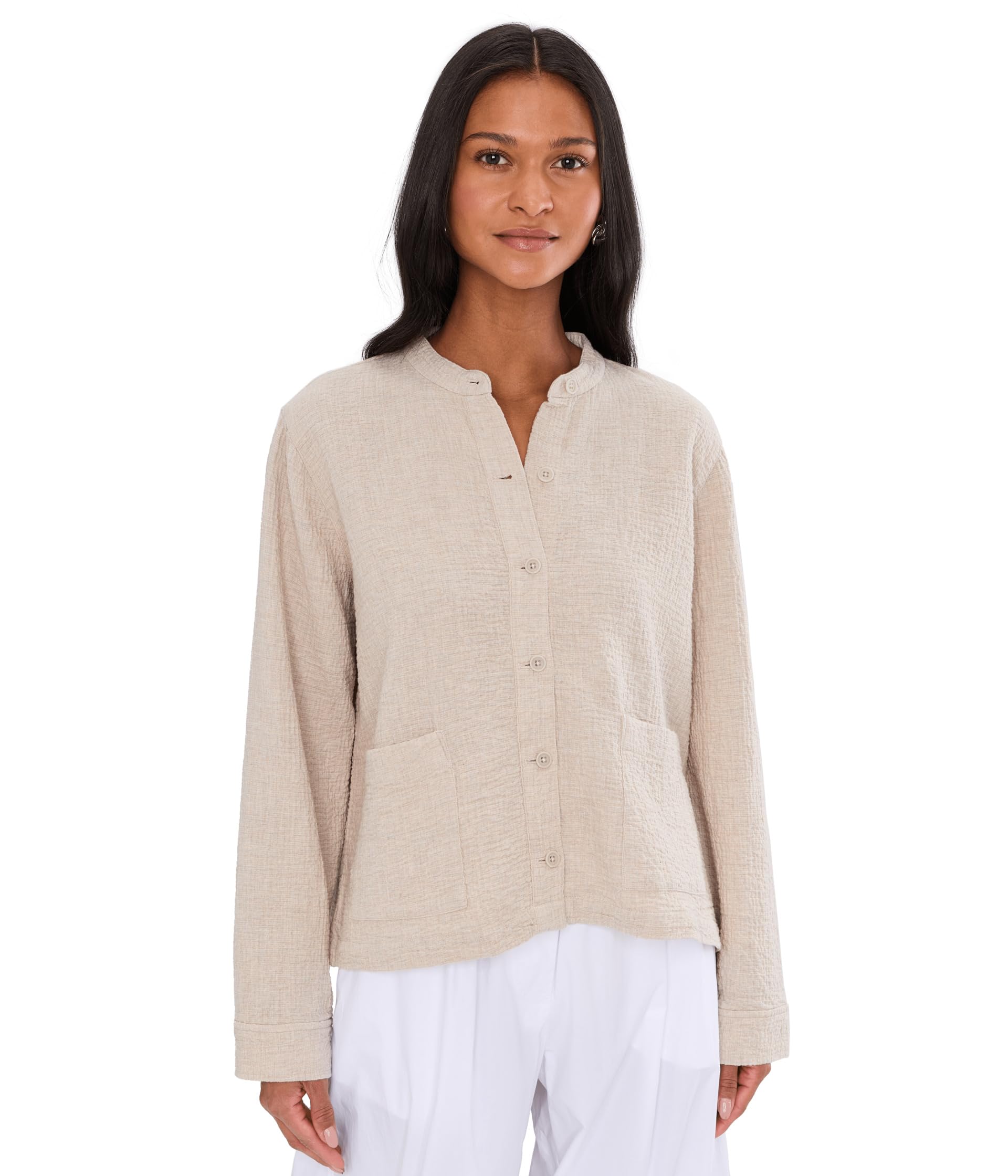 Organic Cotton Doubleweave Mandarin Collar Jacket