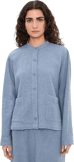 Organic Cotton Doubleweave Mandarin Collar Jacket