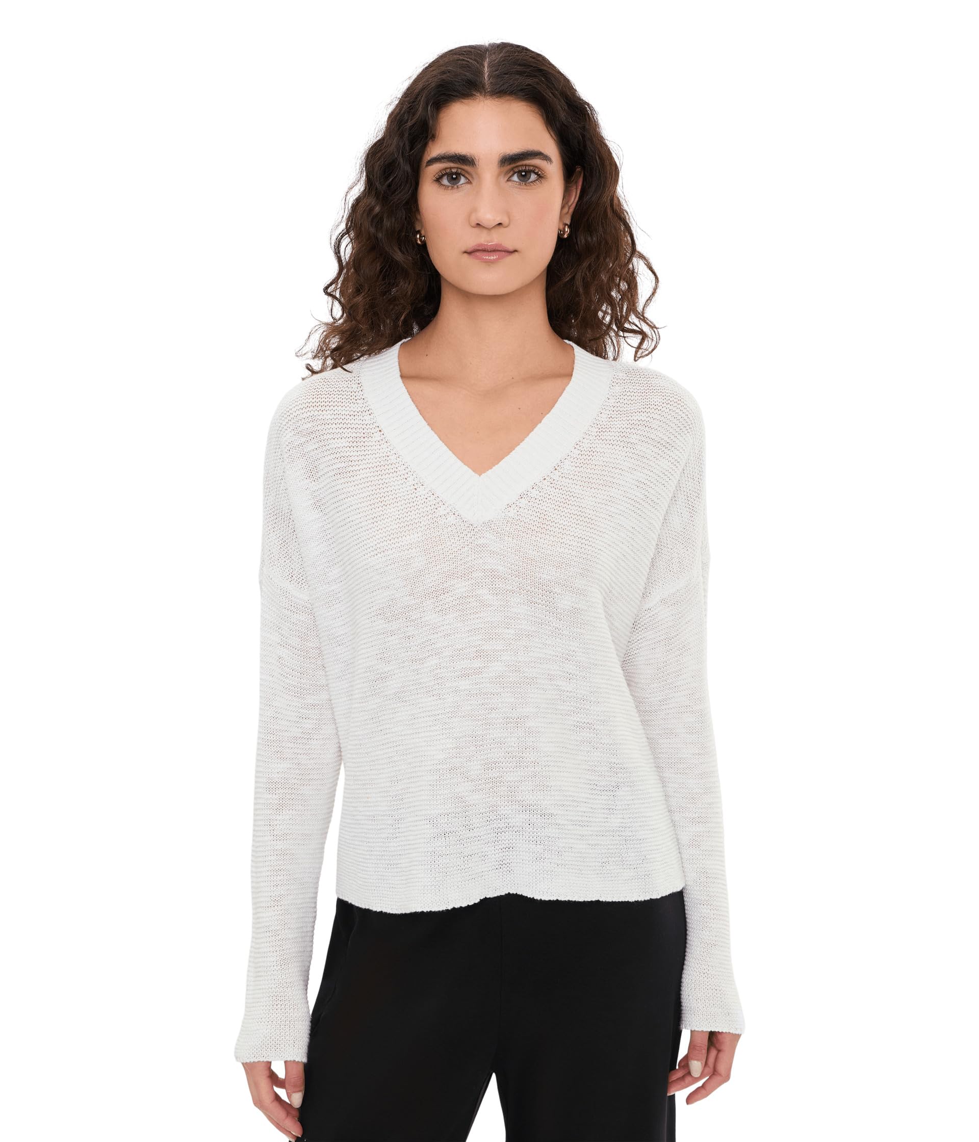 Organic Linen Cotton Slub V-Neck Sweater