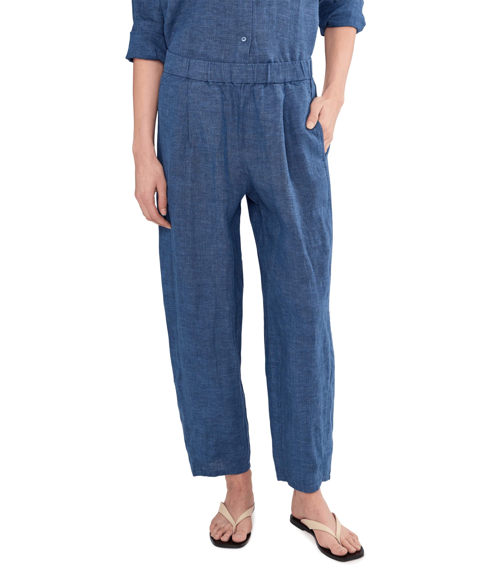 Washed Organic Linen Delave Ankle Pleated Lantern Pants