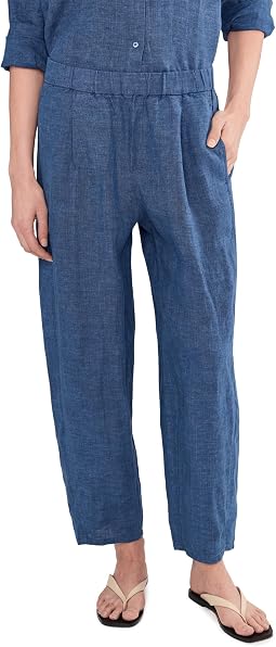 Washed Organic Linen Delave Ankle Pleated Lantern Pants