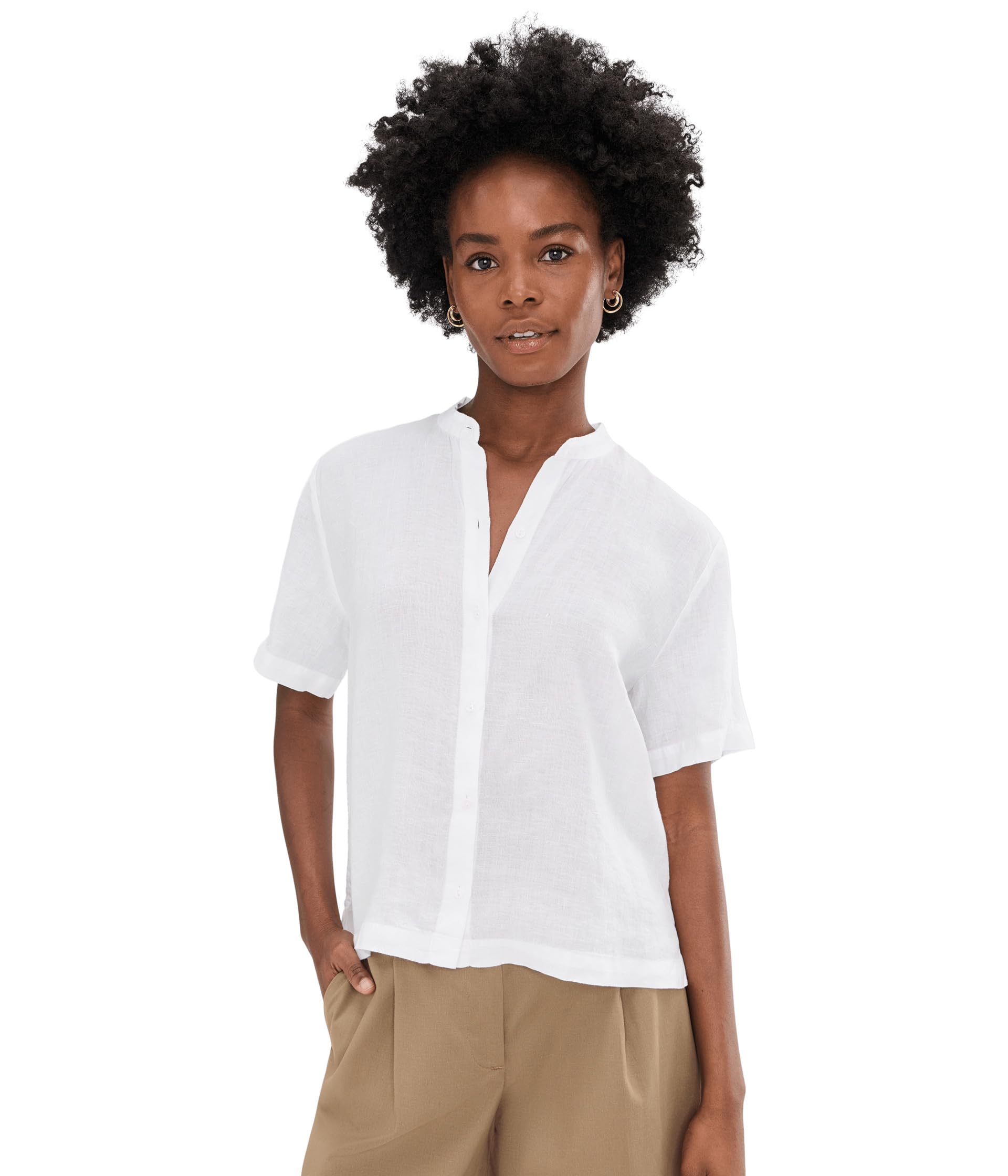 Женская рубашка Organic Handkerchief Linen Mandarin Collar Short Sleeve