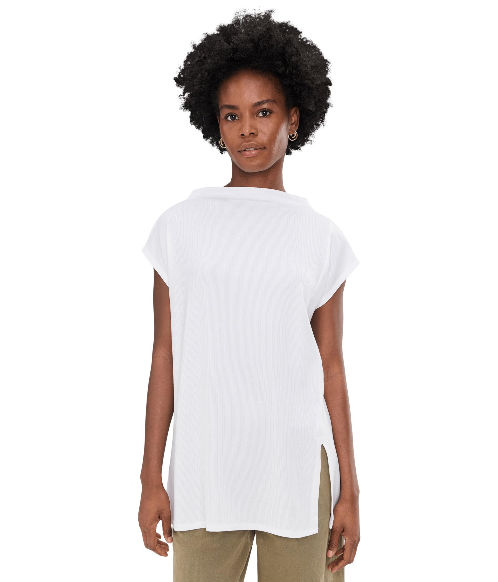 Ribbed Knit Funnel Neck Tunic