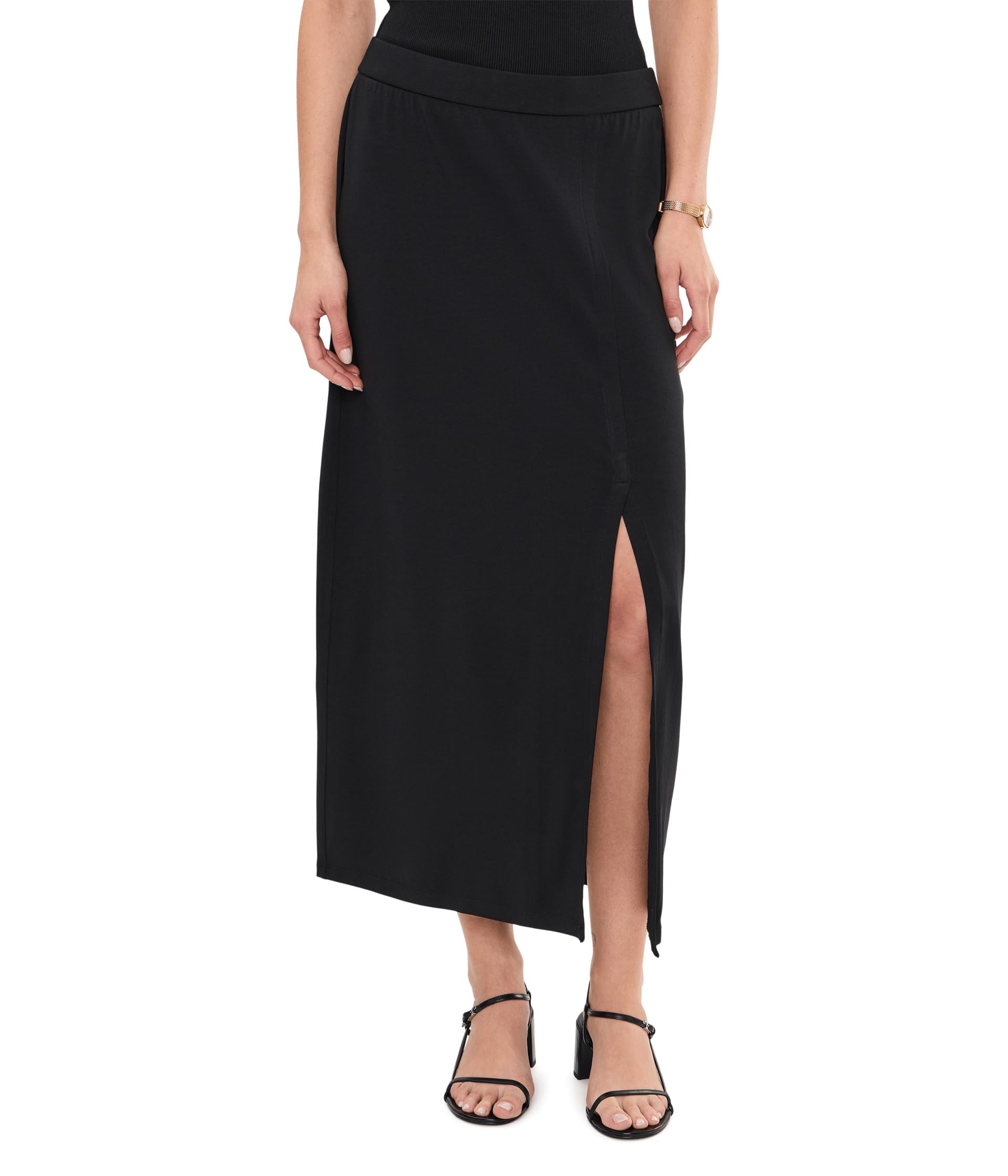 Stretch Jersey Knit Full Length Straight Skirt With Slit