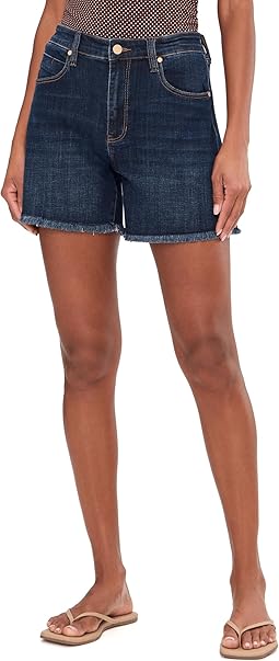 5" Mid-Rise Vickie Fray Hem Denim Shorts with Slit