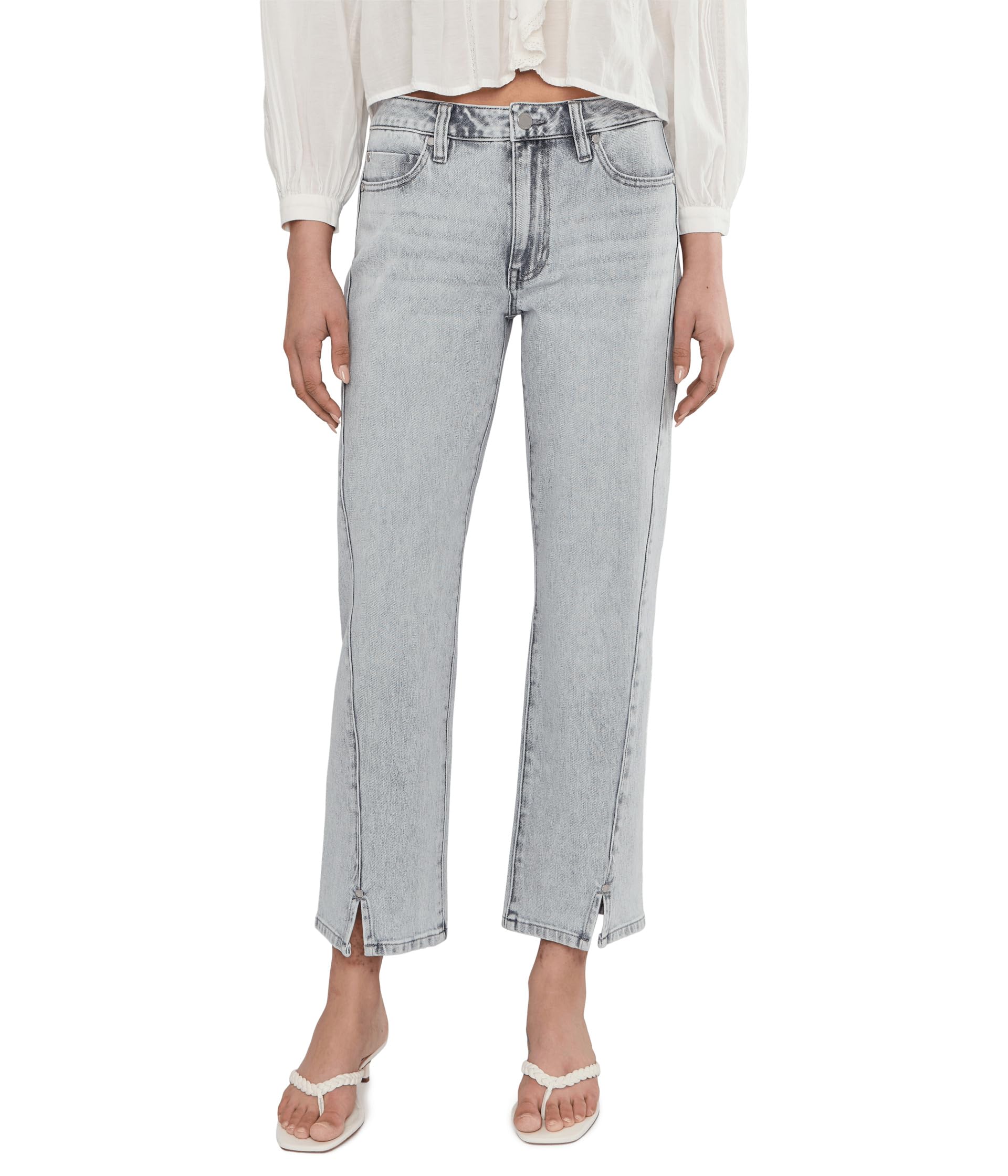 28" Kennedy Mid-Rise Straight Leg Jeans with Seaming Detail and Slit