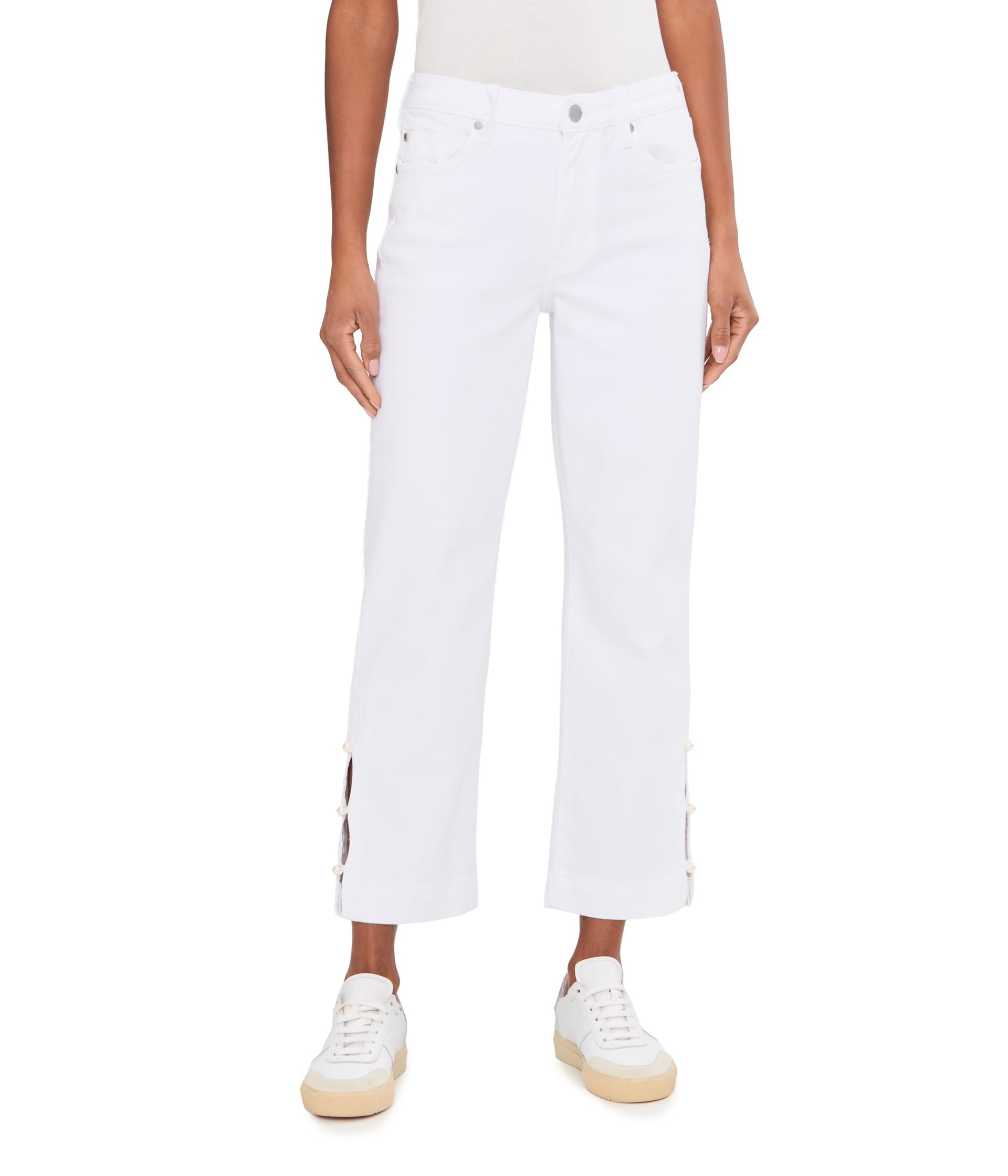 27" Kennedy Mid-Rise Crop Straight Leg Jeans with Pearl Trim