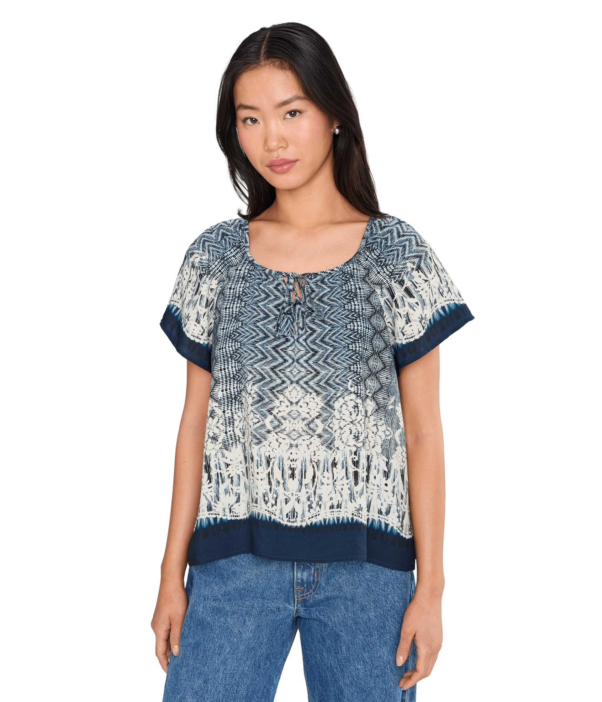 Топ Liverpool Los Angeles Short Sleeve Woven Top With Front Tie Detail