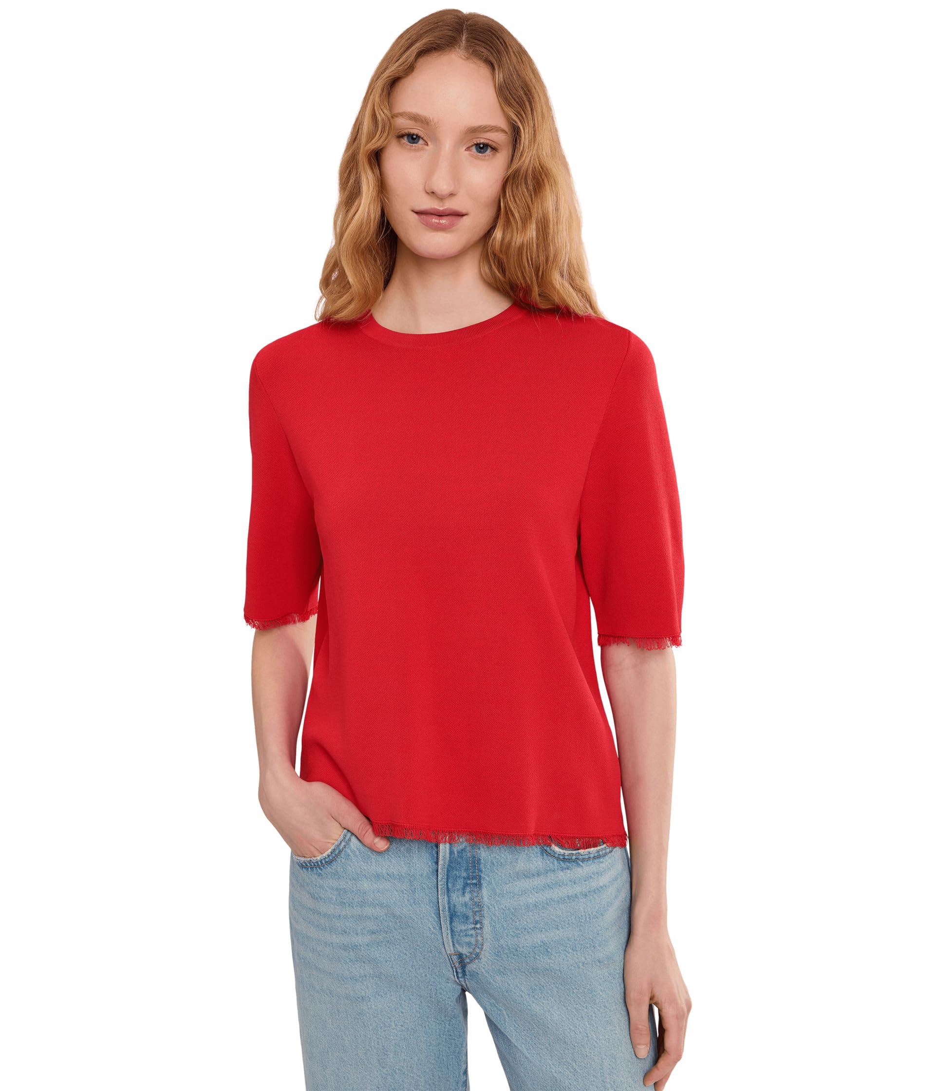 Elliott Lauren In The Fray - Short Sleeve Crew Neck Sweater With Fringe Detail Женский
