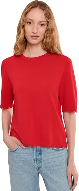 In The Fray - Short Sleeve Crew Neck Sweater With Fringe Detail