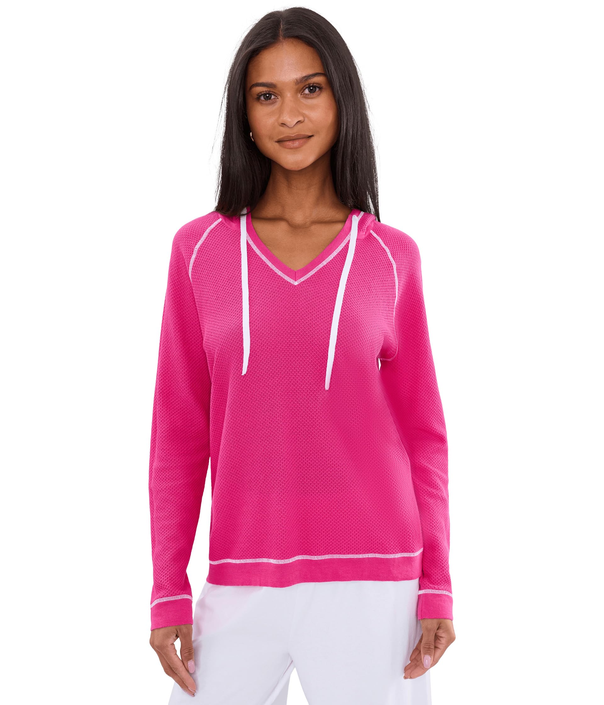 Waffle Stitch V-Neck Hoodie