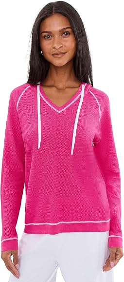 Waffle Stitch V-Neck Hoodie