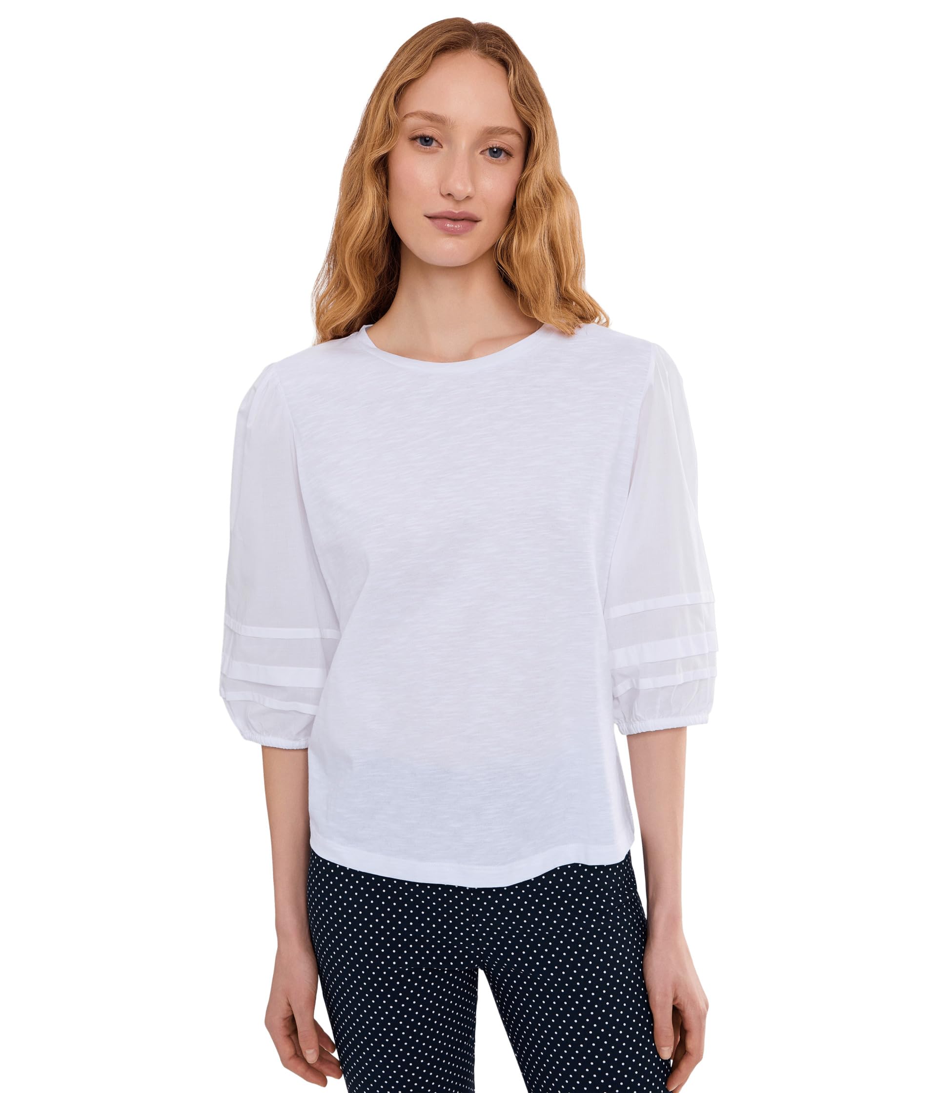 Топ Mixed Signals - Knit Woven Combo With Balloon Sleeves