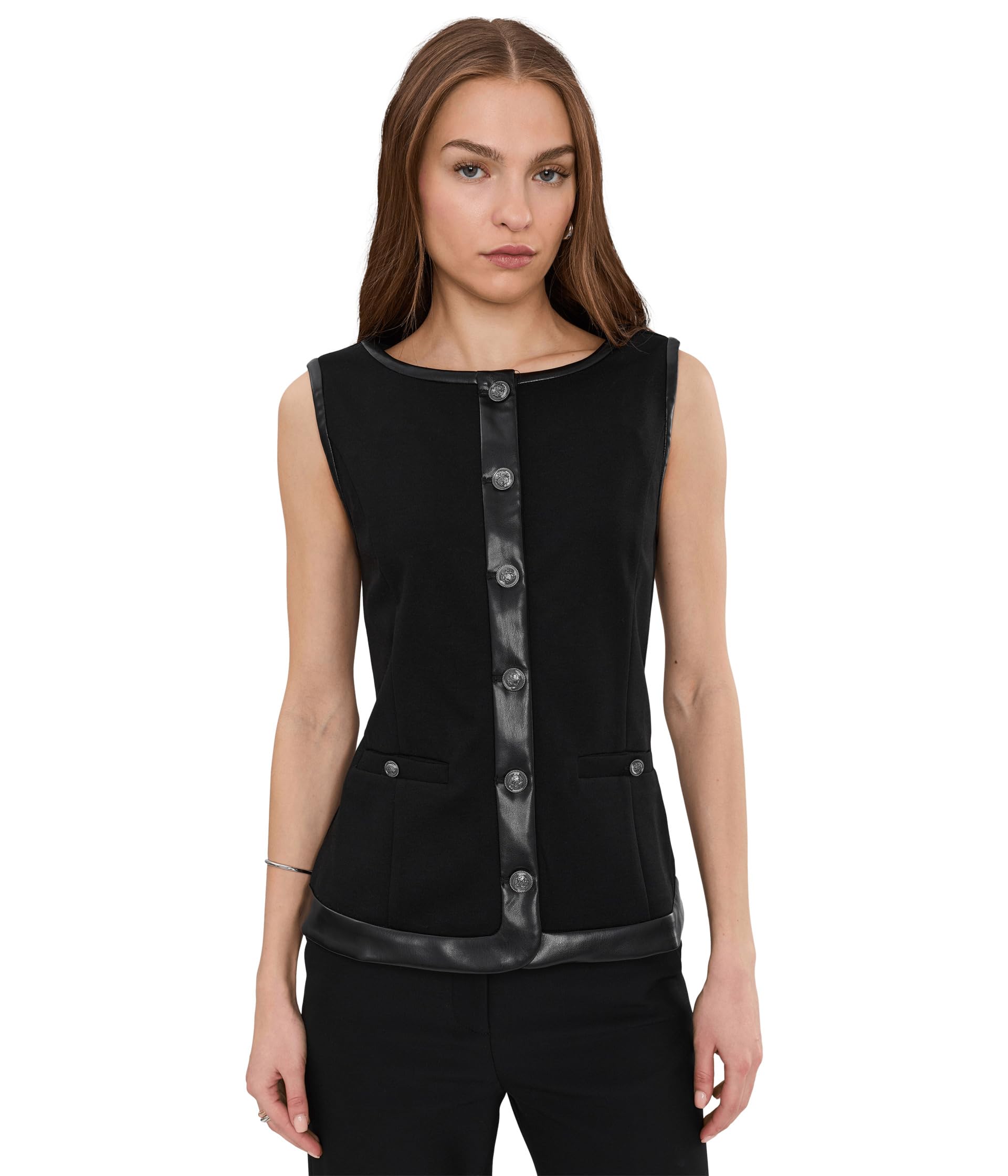 Boatneck Vest With Faux Leather